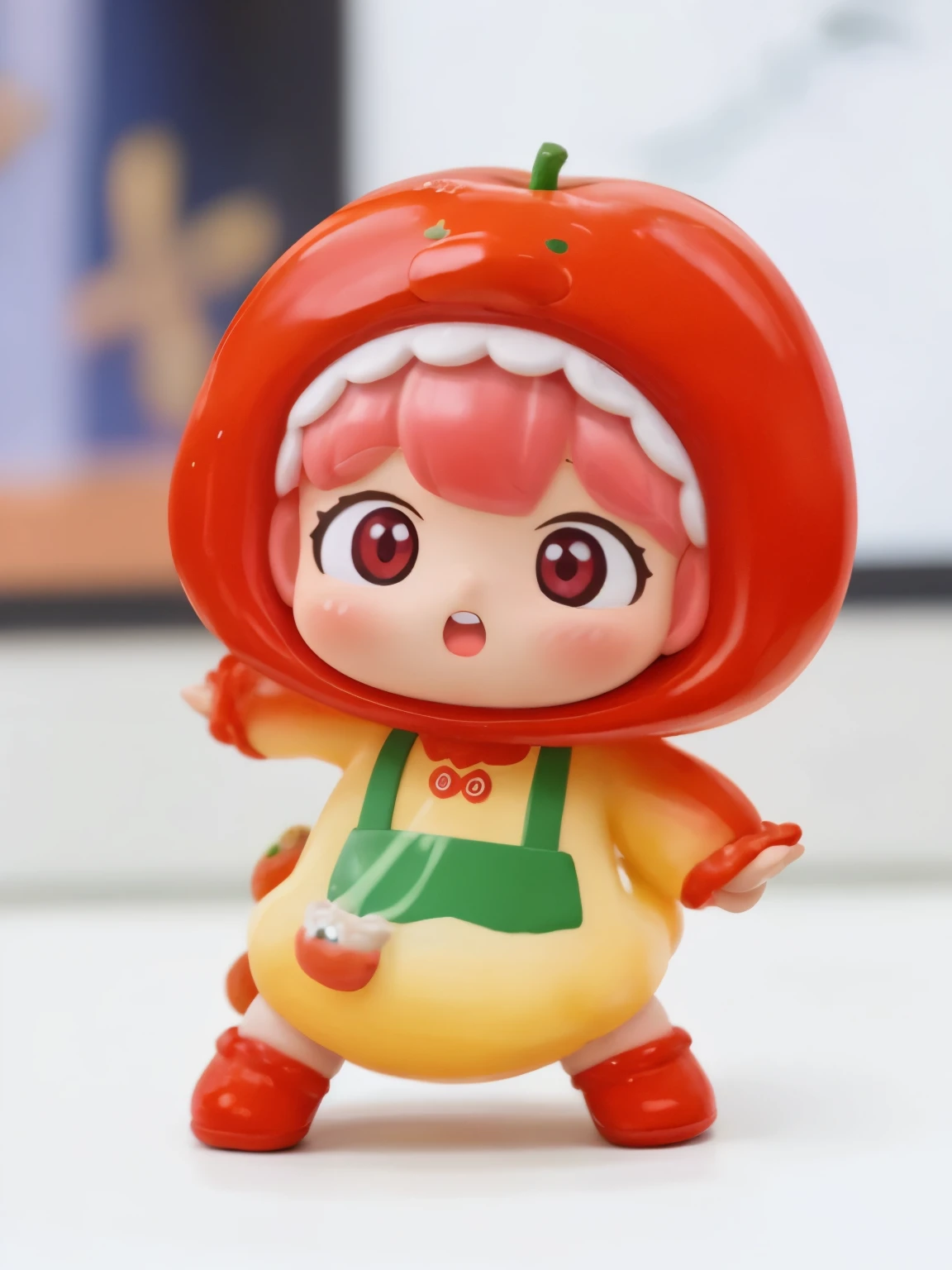 blindbox、Chibi girl acting on stage、wearing a cute fruit costume、action、Right eye close、yawning face、Take a photo from the side