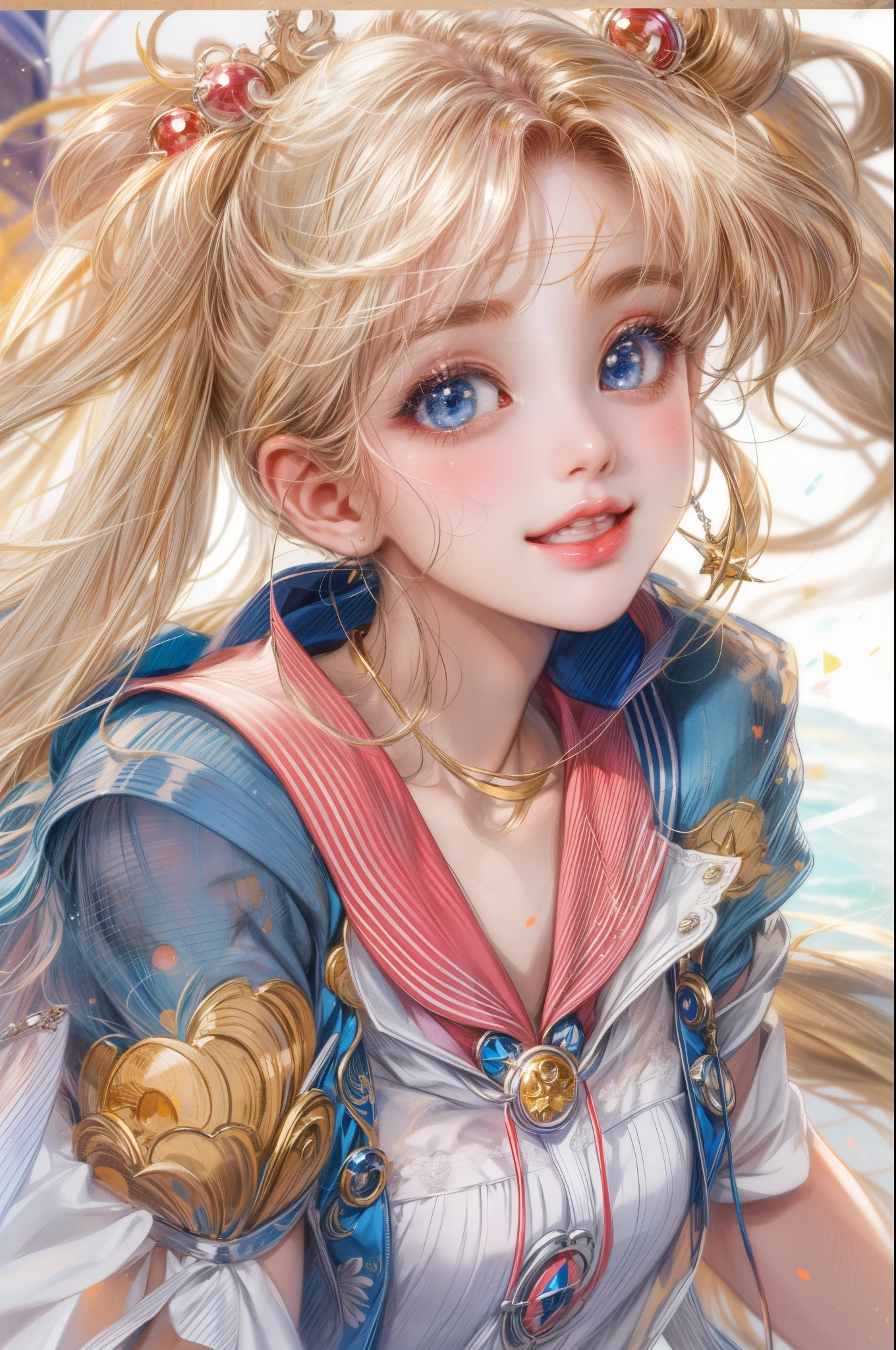 masterpiece, best quality, close-up,(1girl), sailor moon character in their casual clothes, detailed face, happy, face focus, big eyes, anime eyes