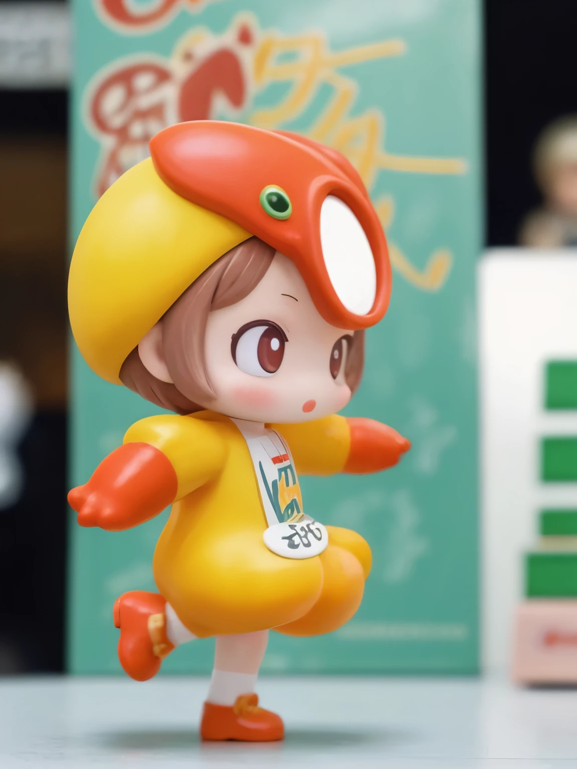 blindbox、Chibi girl acting on stage、wearing a cute fruit costume、action、jump、Take a photo from the side