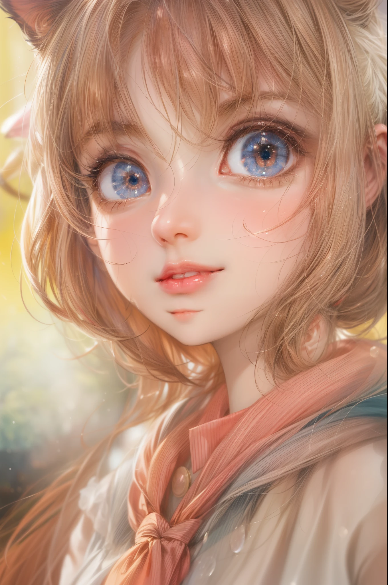 masterpiece, best quality, close-up,(1girl), tokyo mewmew , character in their casual clothes, detailed face, happy, face focus, big eyes, anime eyes