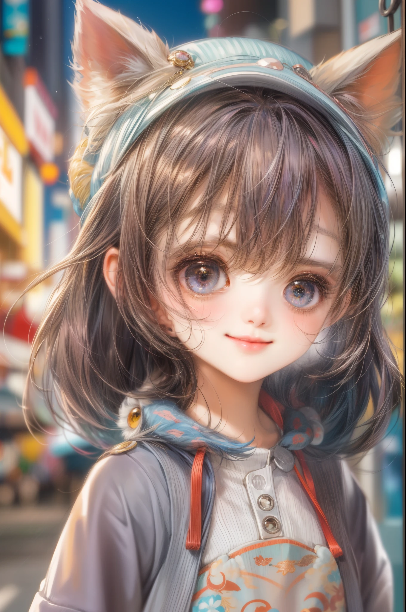 masterpiece, best quality, close-up,(1girl), tokyo mewmew , character in their casual clothes, detailed face, happy,  face focus, big eyes, anime eyes