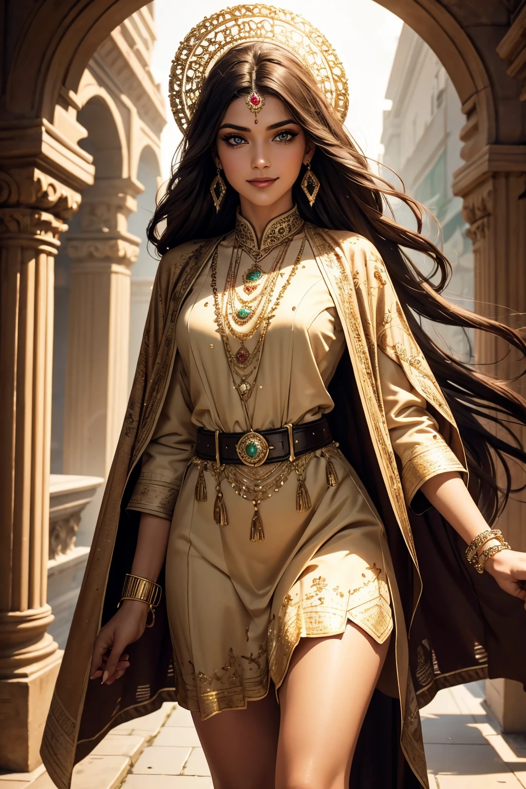 A stunning Indian beauty, at a open air street vegetable market, with bright green eyes, with dark brown-black long wavy long hair, with mesmerizing feature masterpiece, top quality, best quality, official art, beautiful and aesthetic:1.2), (1girl), extreme detailed,(fractal art:1.3), colorful, highest detailed, (masterpiece, best quality:1.3) 1 bright-green-eyed woman, professional digital painting, Unreal Engine 5. wearing a dress in floral print, modest tops, wide sleeves, slender bias cut body dress that flared at the hem. Hem of skirt below the knee, matching thin belt with a high waist thick heeled full covered shoes, oxfords, Gloves gathered loosely at the cuff, holding a simple handbag matching shoes, art deco jewelry earrings and bracelets Hopeful smiling expression, finely detailed eyes, happy mood, Wearing a full coverage blouse, epic scene, epic composition, Cinematic Lighting, Volumetric Lighting, ethereal light, intricate details, extremely detailed volumetric rays. [Beautiful girl in an Indian outfit, boho outfit, linen shirt, oil painting, Detailed facial features, Sunlight, bright colors, dramatic lighting, expressive eyes and lips, High Resolution, 4K quality, Photorealistic]
