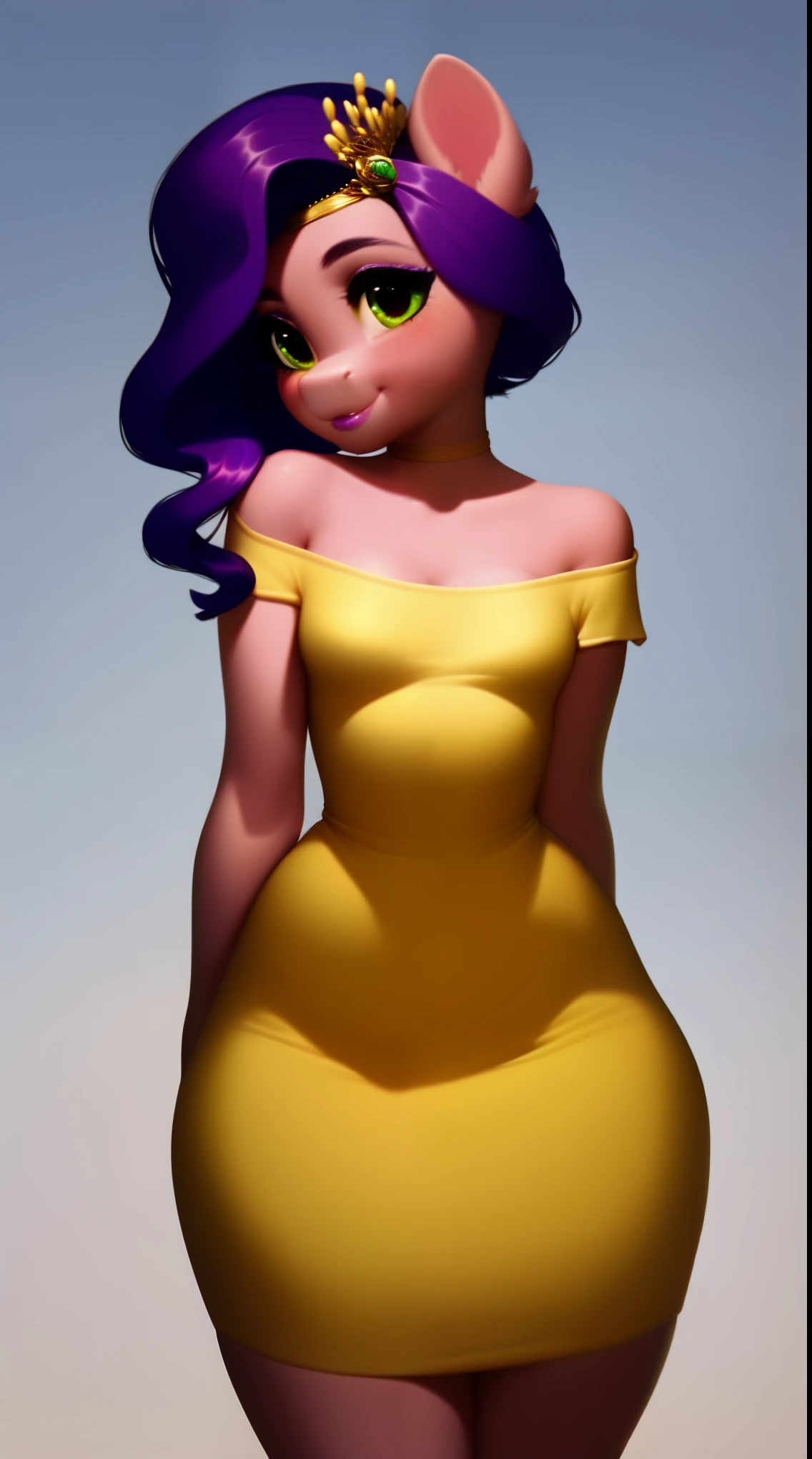 (score_9), (source_ derpibooru_p_95), ((anthro pipp petals :1.1)), (cute tight off shoulder dress), blushing, , solo, anatomically correct, small breasts, high res, extremely detailed, adorable, 1girl, absurd resolution, realistic hair, wide hips, curvy figure , fat, small cleavage, banquet party, waiting for you to dance, looking shy, bottom lip, 