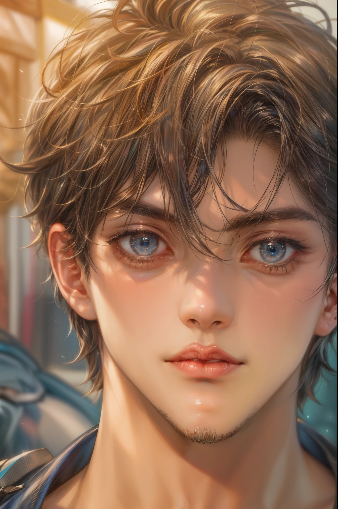 masterpiece, best quality, close-up, 1 boy, young handsome boy, character from Marvel, detailed face, face focus, anime eyes, detailed scenery bg