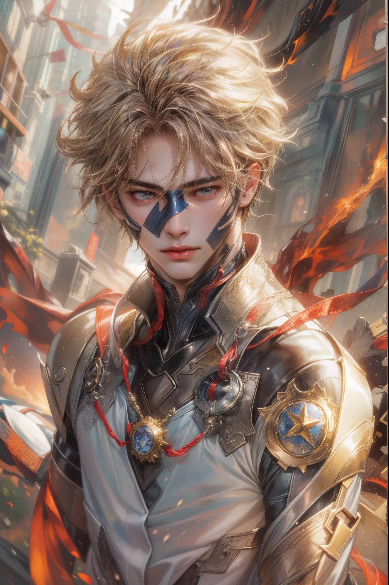 masterpiece, best quality, close-up, 1 boy, young handsome boy, character from Marvel, detailed face, face focus, anime eyes, detailed scenery bg