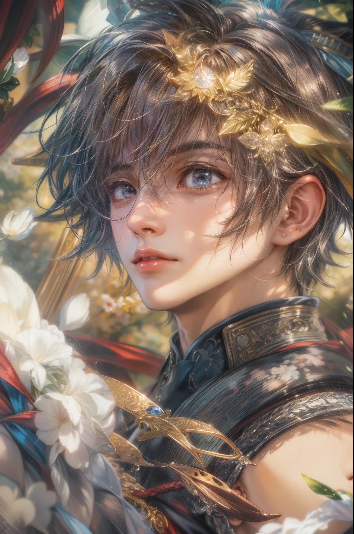 masterpiece, best quality, half body picture of 1 boy, young handsome boy, character from Marvel, detailed face, face focus, anime eyes, detailed scenery bg