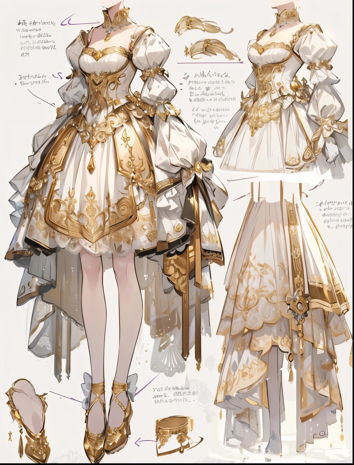 Super beautiful photo of a girl in a majestic white and gold ball gown dress,big beautiful dress, Intricate billowing ball gown with lots of ruffles and rhinestones, debris flies, art station, fantasy art:1.2), palace room, beautiful cute girl, (long hair:1.2), (Intricate gold short skirt 1.2, full body shot)
