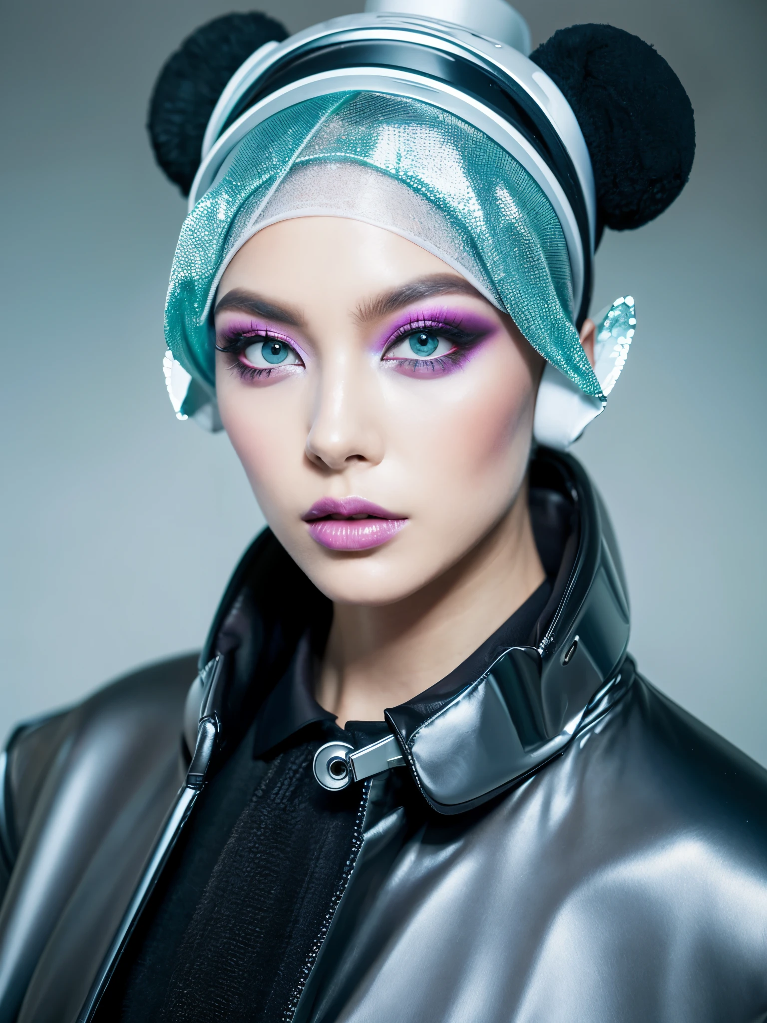 Futuristic makeup metal headwear