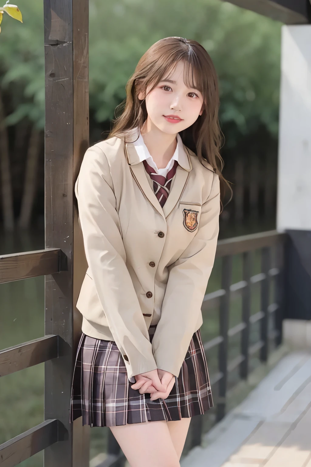 close your mouth,(((whole body))),(((Are standing:1.3))),「(((school uniform)))」,gal,Idol,gravure,ultra high resolution, film grain, movie, 1 girl, looking at the viewer, natural skin texture, Realistic eye and face details, full lips, lipstick, (compensate), ((red eyeshadow)), looking at the viewer(camera),8k, japanese girl, 1 girl, perfect face, perfect body, perfect fingers, 完璧な二本feet, big smile,beautiful big eyes,double eyelid,height: 150cm,soft expression,20-year-old,,small face,fluffy long hair, messy hair, beautiful feet, short woman, slim_feet, alone, huge breasts, blurred background,brown hair, , bangs, parted lips, lips, Depth of written boundary,