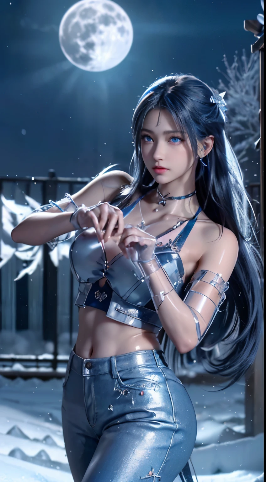 (ultra-realistic realism), (illustratio), (A high resolution), (8K), (The is very detailed), (Best Illustration), (Beautifully detailed eyes), (top-quality), (ultra - detailed), (tmasterpiece), (the wallpaper), (A detailed face), solo, 1 girl in, looking at viewert, finedetail, A detailed face, in the darkness nigth, deep shading, low tune, pureerosfaceace_V1, A smile, blue shawl ,straight hair, 46-point diagonal bangs, (Silk clothing, short clothing, strips), (strips:1.5), (cropped shoulders), The view of the night city,
