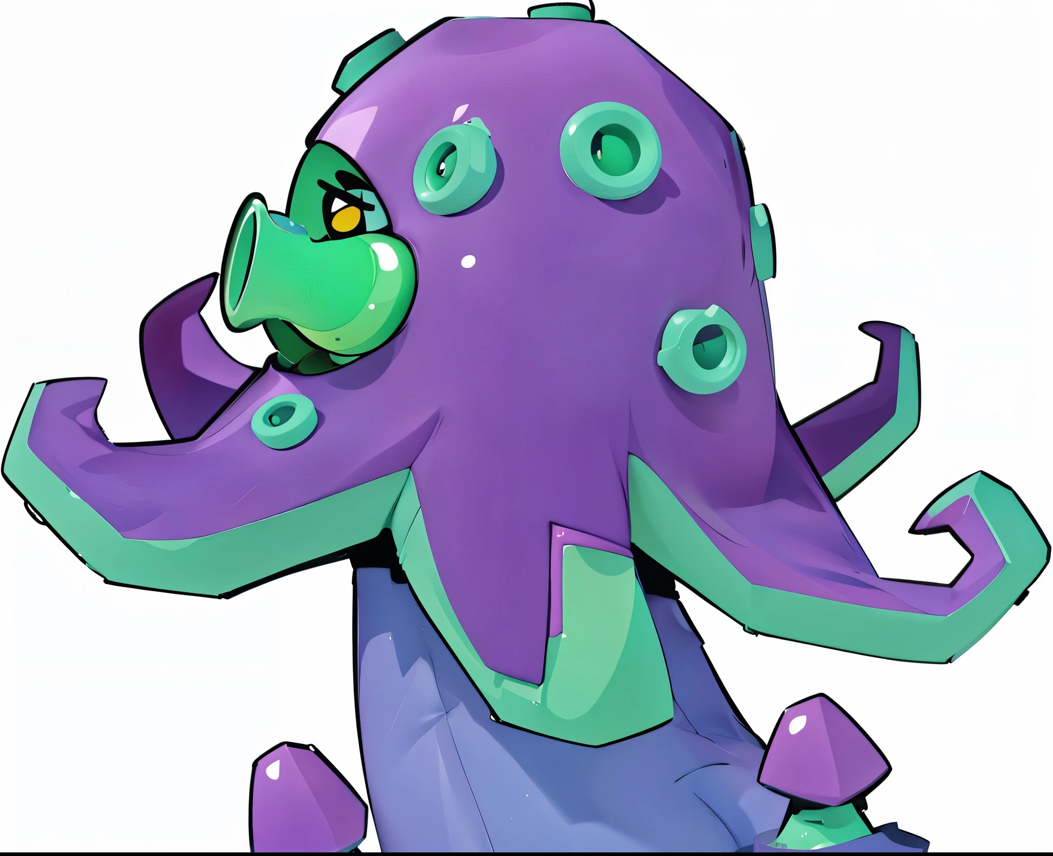  Bubble Mart blind box IP,3D rendering model, a blind box toy, Smooth and delicate, clean background，  3d render, Extreme details, 8k, Ultimate clarity, High sharpening, Ray tracing, particle effects, studio lighting, The Rembrandt effect, HD quality, High-definition color contrast，Close-up of a toy with a purple octopus head, cartoon portrait, Portrait of Peashooter, Lovely 3D rendering, Peashooter portrait, Ultra-detailed rendering, 3D character rendering, Ultra-realistic rendering, Cartoon rendering key shots, Highly detailed iconic characters, Video game character design, 3D character art, Peashooter as a real person, Peashooter fan art
