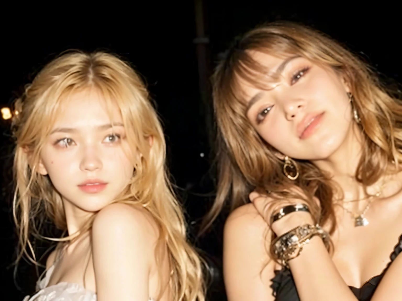Dos mujeres vestidas de negro posando para una foto en una fiesta., Lalisa Manobal, 📷 ausencia y rumpleteazer, rosa negro, lalisa manoban of rosa negro, jossi of rosa negro, roseanne park of rosa negro, aurora aksnes y zendaya, dos veces, taken in the early 2020s, cl, editado