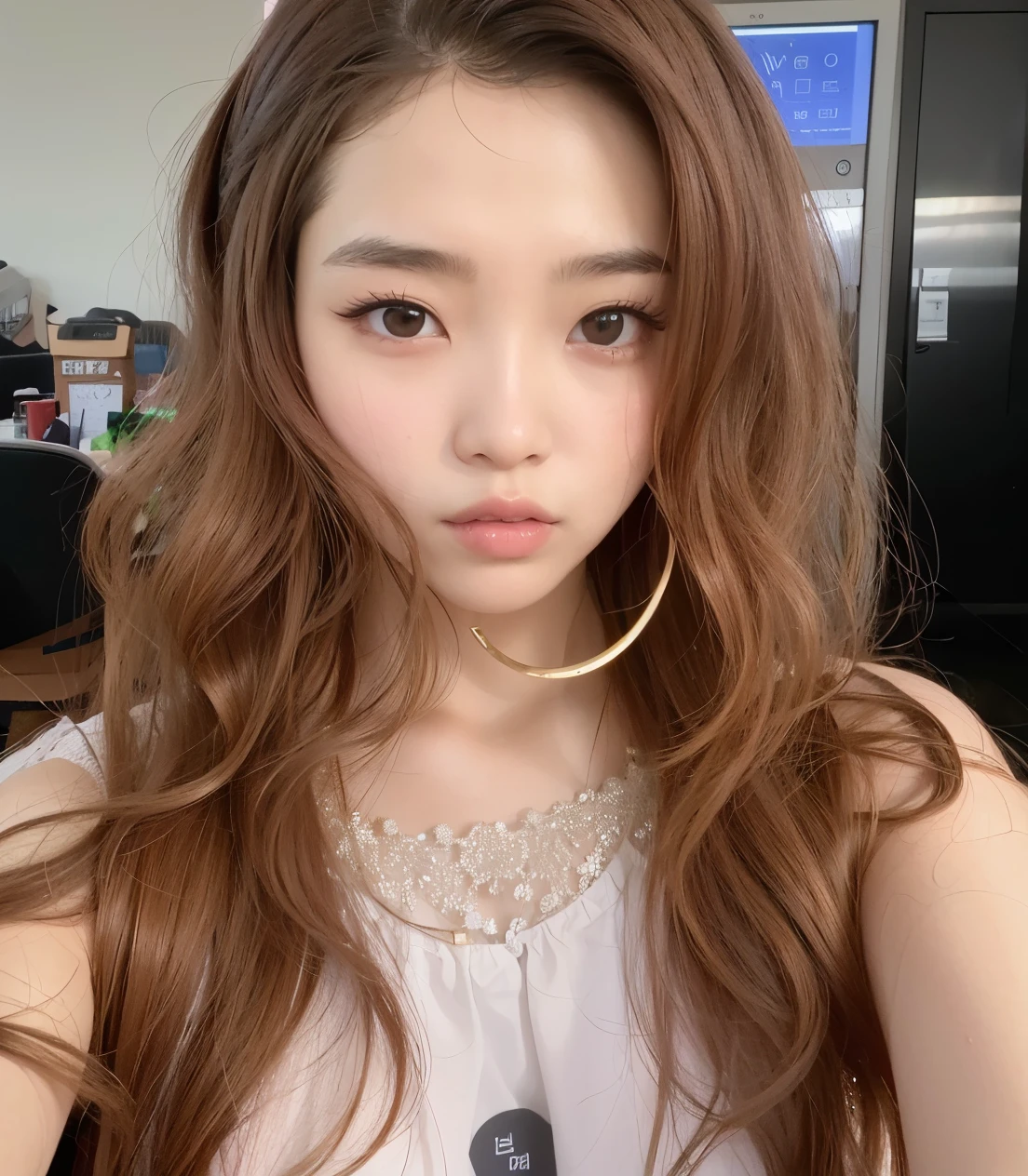 un primer plano de una mujer con cabello largo que lleva un collar, jinyoung shin, jaeyeon nam, ulzzang, heonhwa choe, sun yunjoo, Lalisa Manobal, kim taejin, jossi de blackpink, aparcar desde-min, sha xi, ruan jia hermosa!, jia, lee ji - eun, lee ji-eun