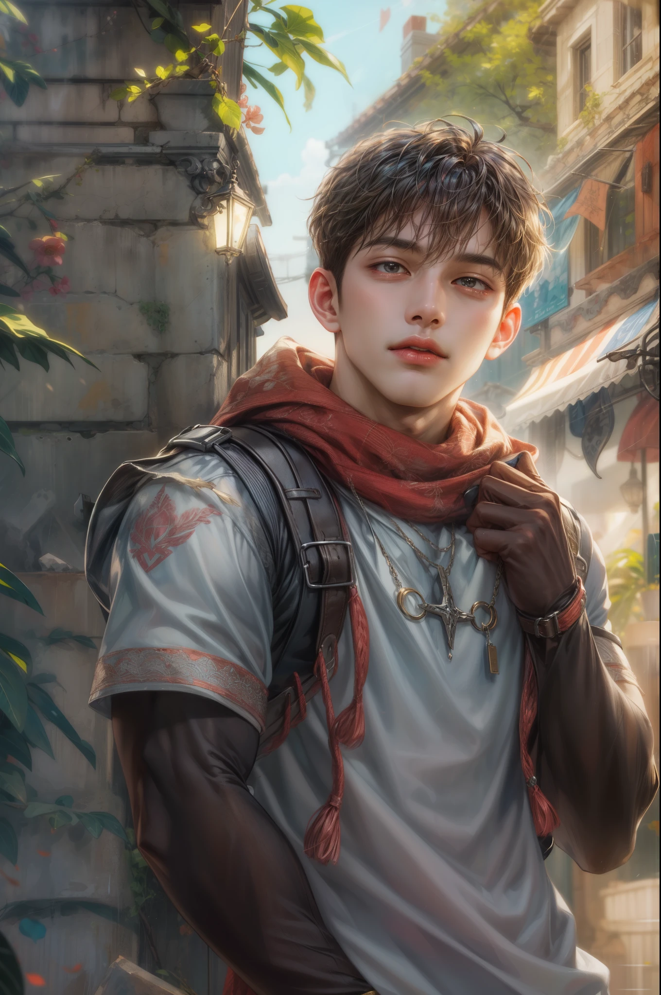masterpiece, best quality, half body picture of 1 boy, young handsome boy, character from Marvel, handsome face, detailed scenery bg