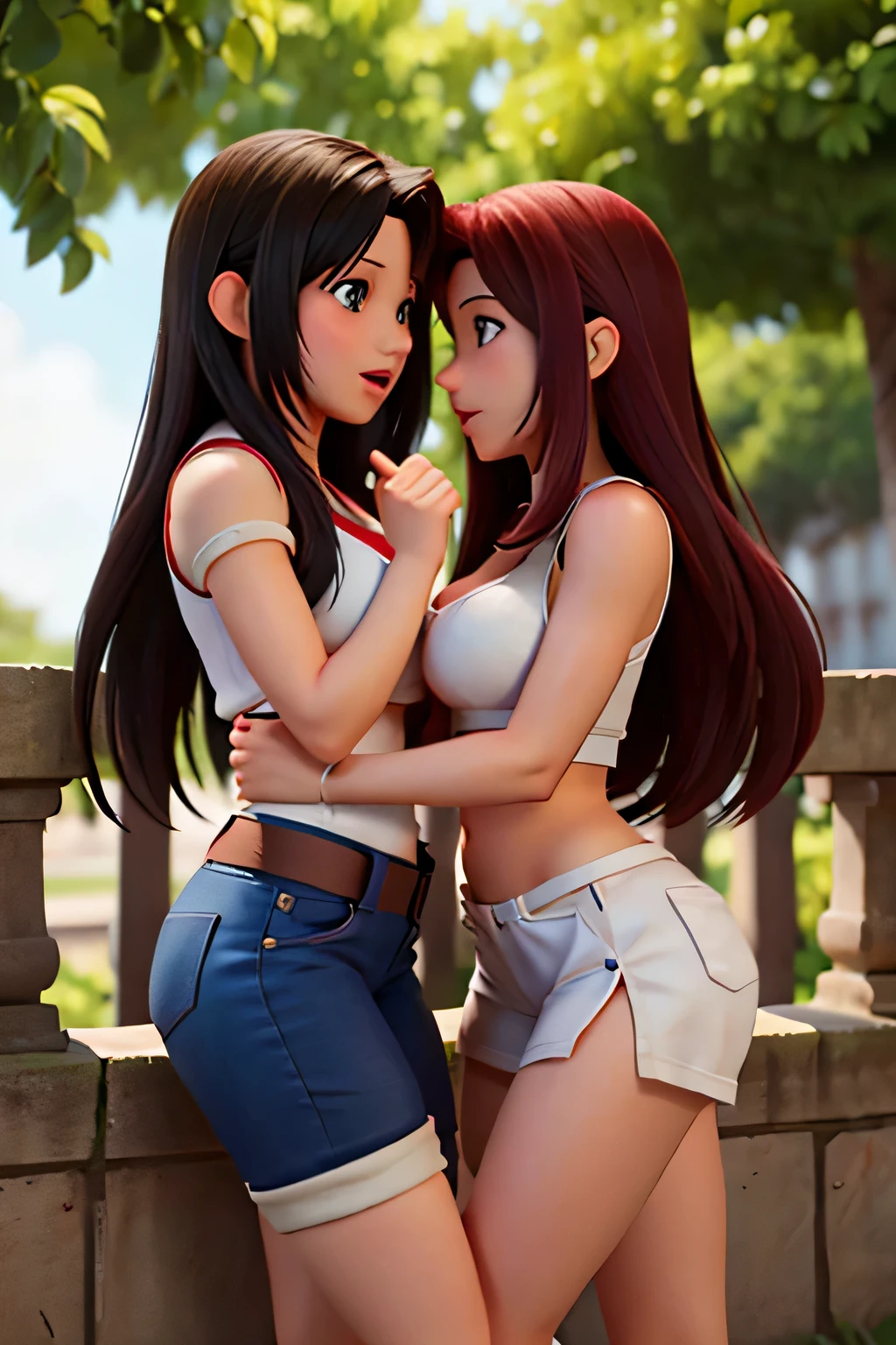 Tifa and Aerith from Final Fantasy, making out with each other