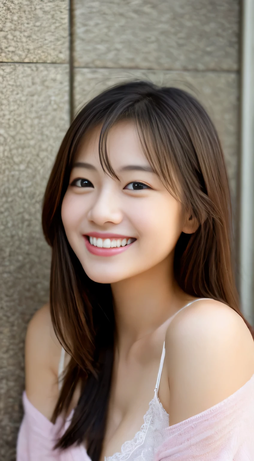 Japanese ),((beautiful girl)),cleavage,An expression that imagines something pleasant:1.2,(perfect body beauty:1.2),((perfect body)),(shy smile),beautiful teeth,