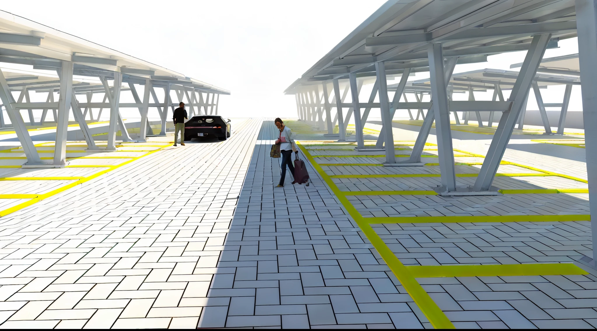 there are many cars parked in a parking lot with solar panels, webdesign icon for solar carport, solar, conceptual, overhead shot, scenograph, The car is parked below, conceptual rendering, 交通設計rendering, Powered by Xul Solar, rendering, 2 d top view, covered solar system, isometric scenograph, Isometric view, solar powered, [ top view ]!! Best quality,4K,8K,A high resolution，Masterpiece:1.2),Super detailed，(lifelike，Photorealistic，Photorealistic:1.37)