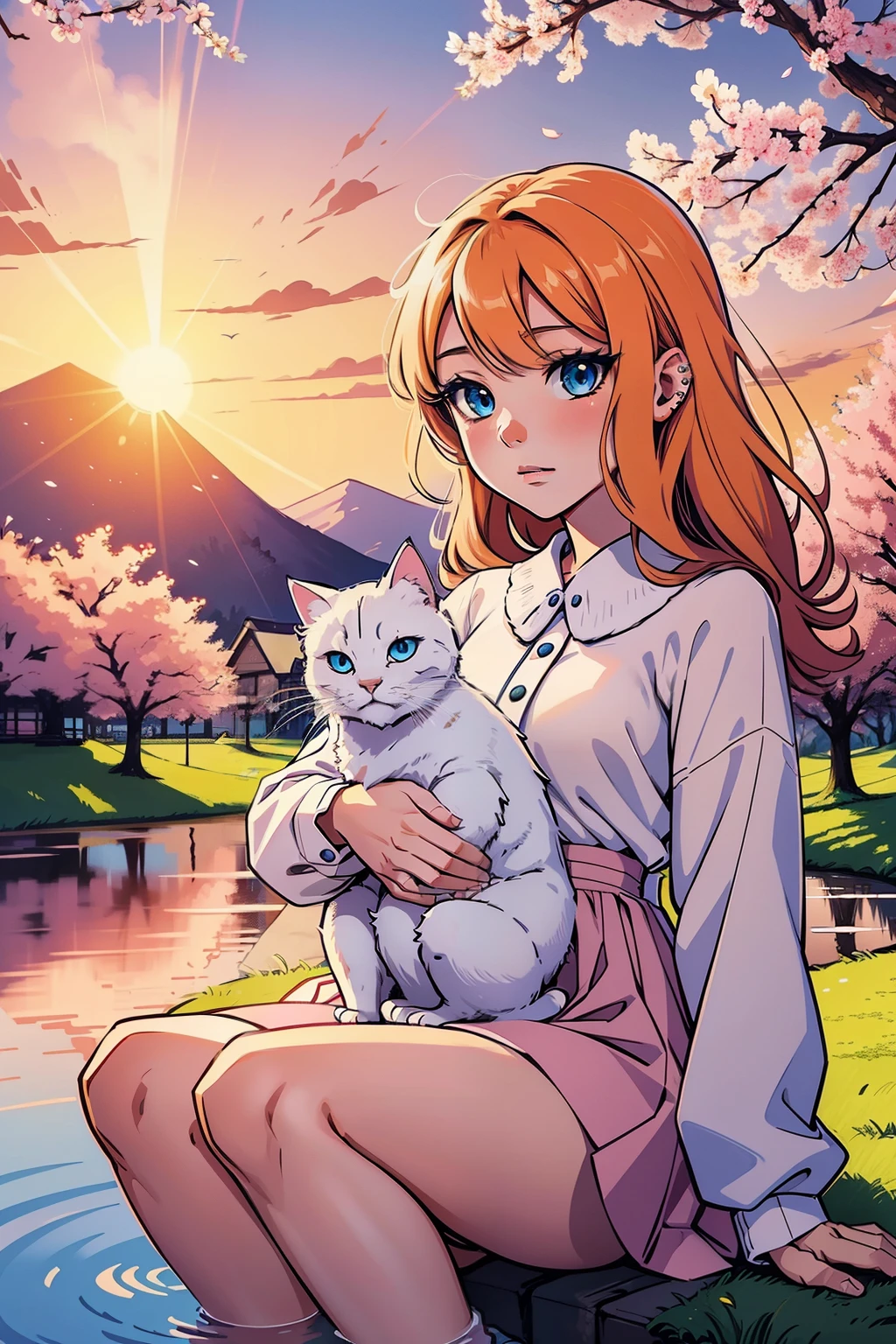 An intriguing anime unfolds the story of Ianne-chan and her beloved white cat. Ianne-chan, a young, vibrant anime character with engaging expressions and flowing chestnut hair, is the heart of this captivating tale. Her white cat, a fluffy ball of adorability with piercing blue eyes, follows her every move with unwavering loyalty.
Their daily adventures take place in a colorful and whimsical world filled with pastel hues and intricate details, reminiscent of classic anime style. Cherry blossoms bloom, and the sun sets over serene ponds, creating a visually stunning backdrop for their heartwarming bond.