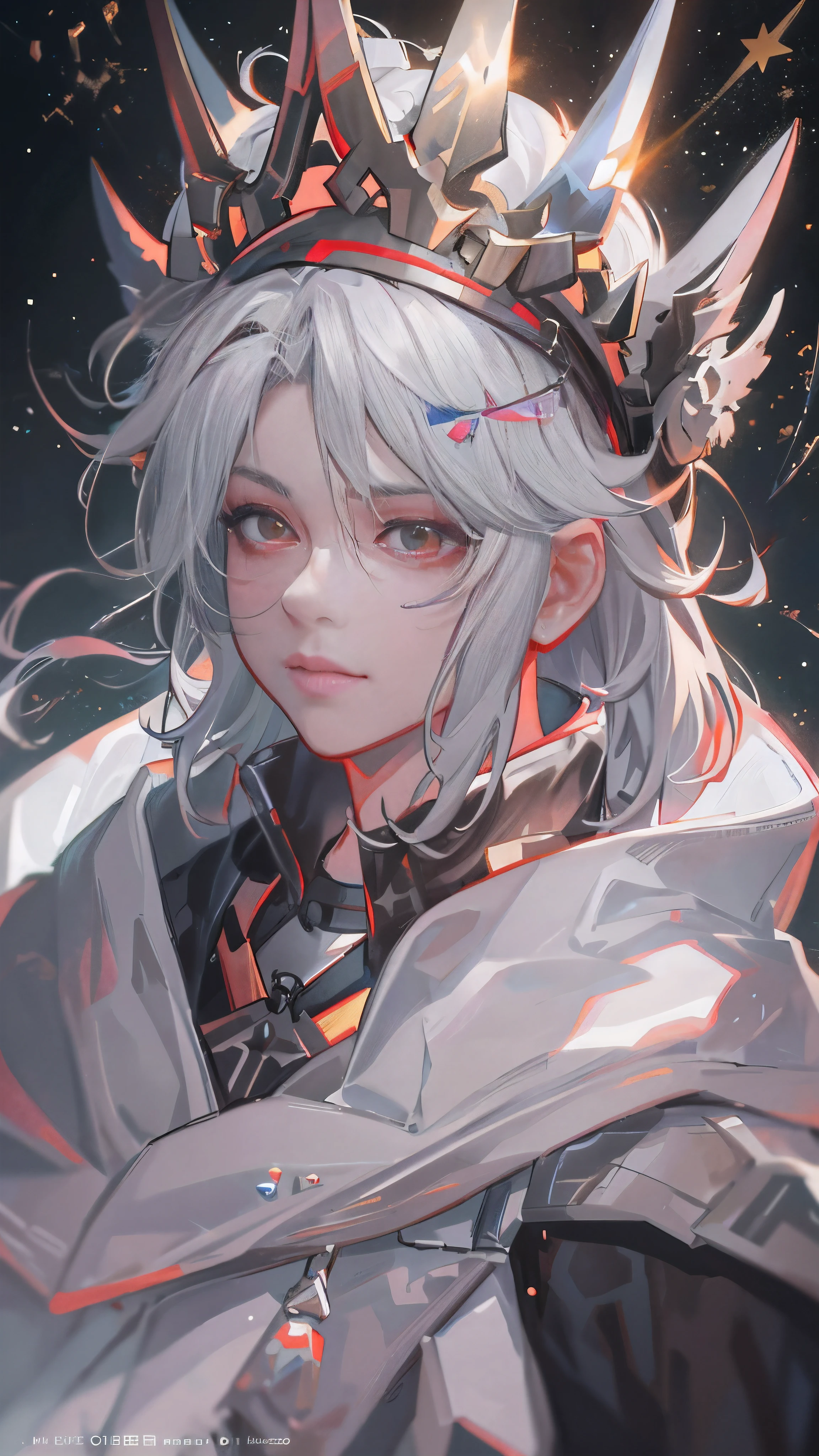 Anime character wearing a crown and stars on his head, Popular topics on artstation pixiv, guweiz on pixiv artstation, Guweiz on ArtStation Pixiv, from Arknights, White-haired God, guweiz, Detailed fanart, Gurwitz style artwork, Detailed anime art, Detailed anime artwork