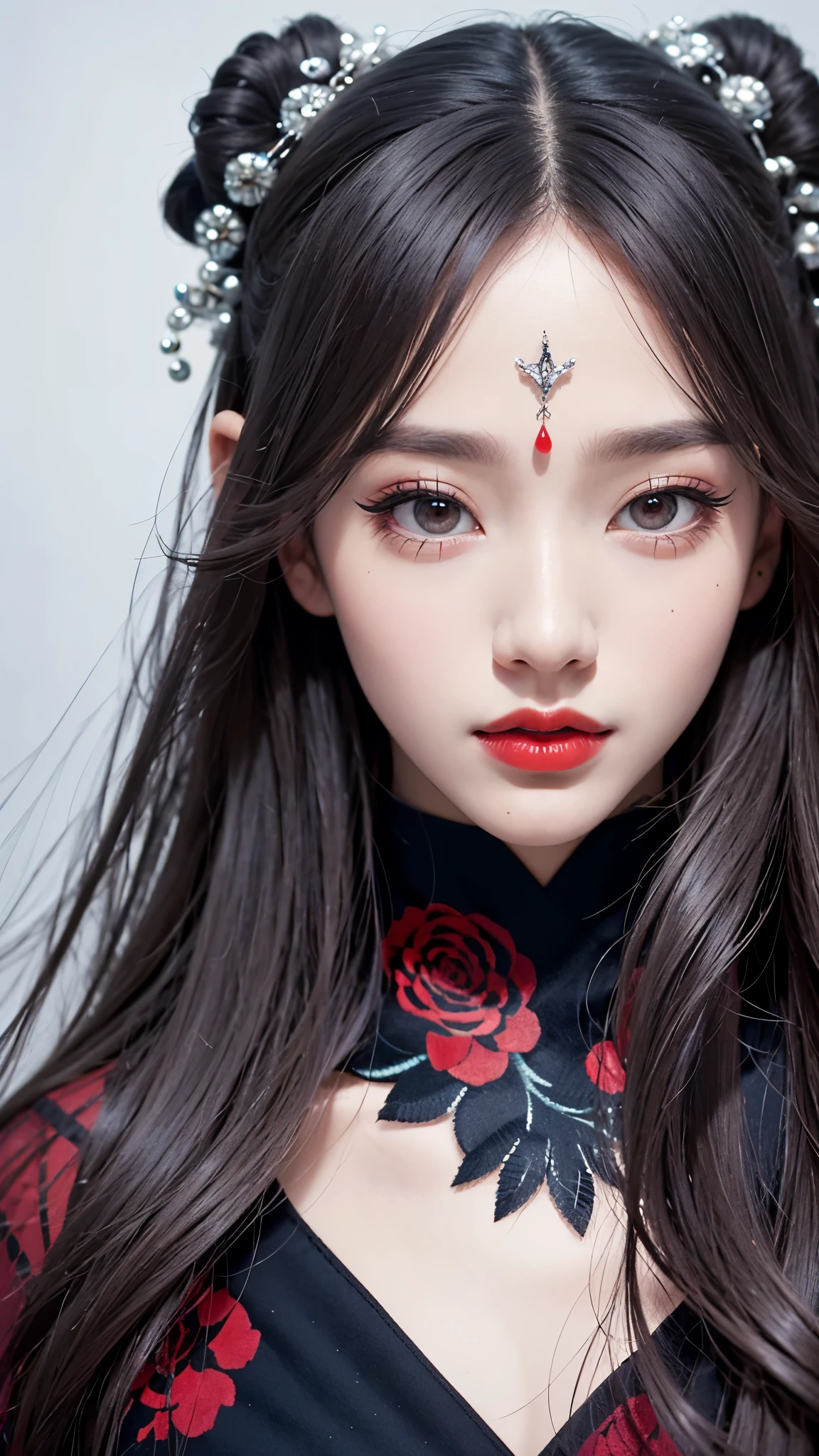 (masterpiece\_portrait, distinct, distinct\_image, highres, high\_resolution, high\_quality, high\_quality\_anime, super\_detail, hyper\_detail, ultra high definition, Super facial detail, face art, 알굴 make-up, pale face, red lips, forehead make-up, 눈 make-up, intricate pattern on face, 8k, 1\_person, face enlargement, Chinese makeup, Japanese anime makeover, exquisite make-up, art, art, painting on face, face art, Demon Slayer's Blade, Akaza, fixing your