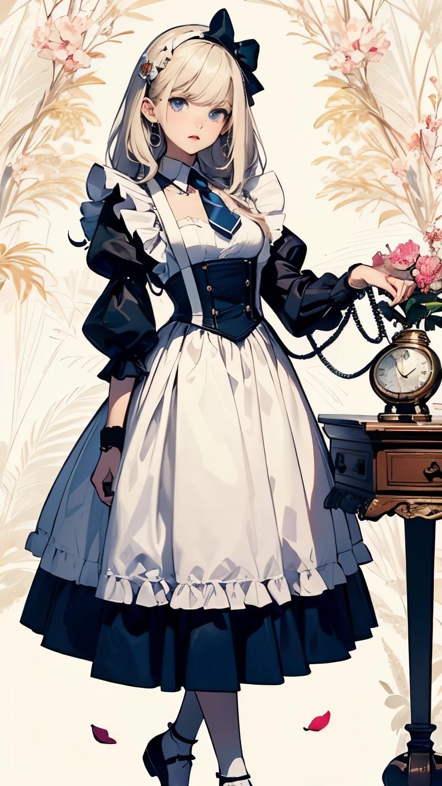 (Masseter muscle part、highest quality、Mysterious、beautiful beautiful、perfect human body balance、official art、Impressionism:1.2)、(1 girl:1.3)、(fractal art:1.0)、shiny skin、pattern、(alice in wonderland:1.2)、(petal、Tea cup、pocket watch:1.3)、(tie hair with ribbon、blue clotheini skirt、beautiful feet、white apron、white socks、platinum blonde、blue eyes)、exotic wallpaper、very colorful、abstract background、Fantastic