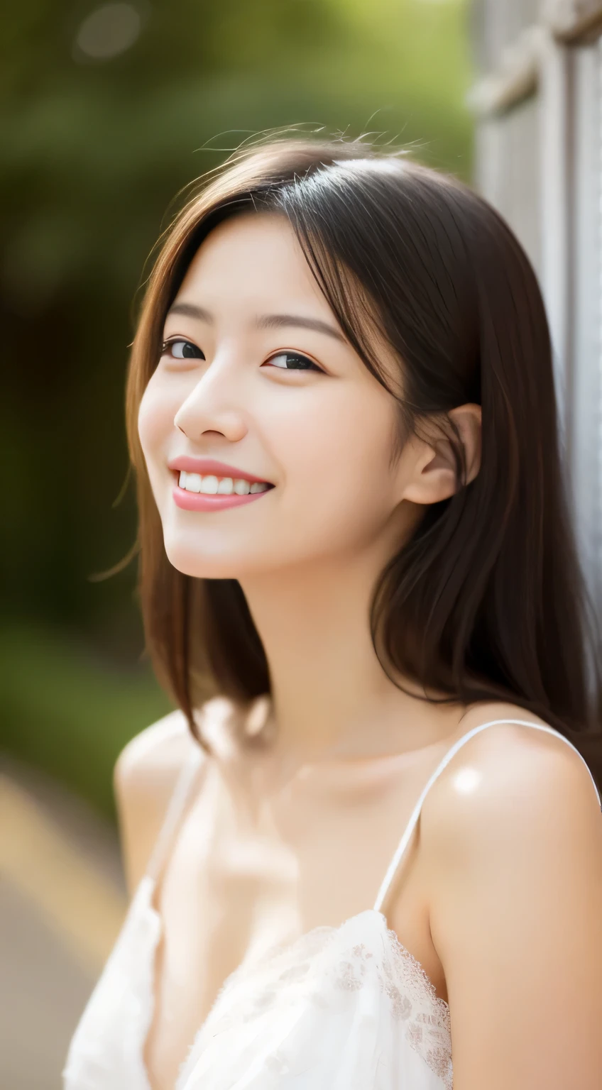 Japanese ),((beautiful girl)),cleavage,An expression that imagines something pleasant:1.2,(perfect body beauty:1.2),((perfect body)),(shy smile),beautiful teeth,