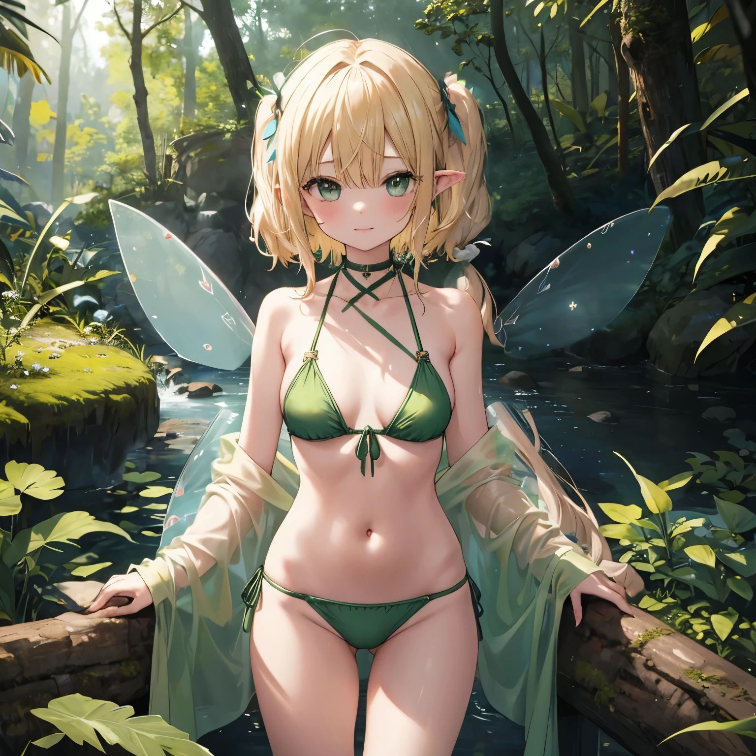 Transparent fairy wings, twin tails,