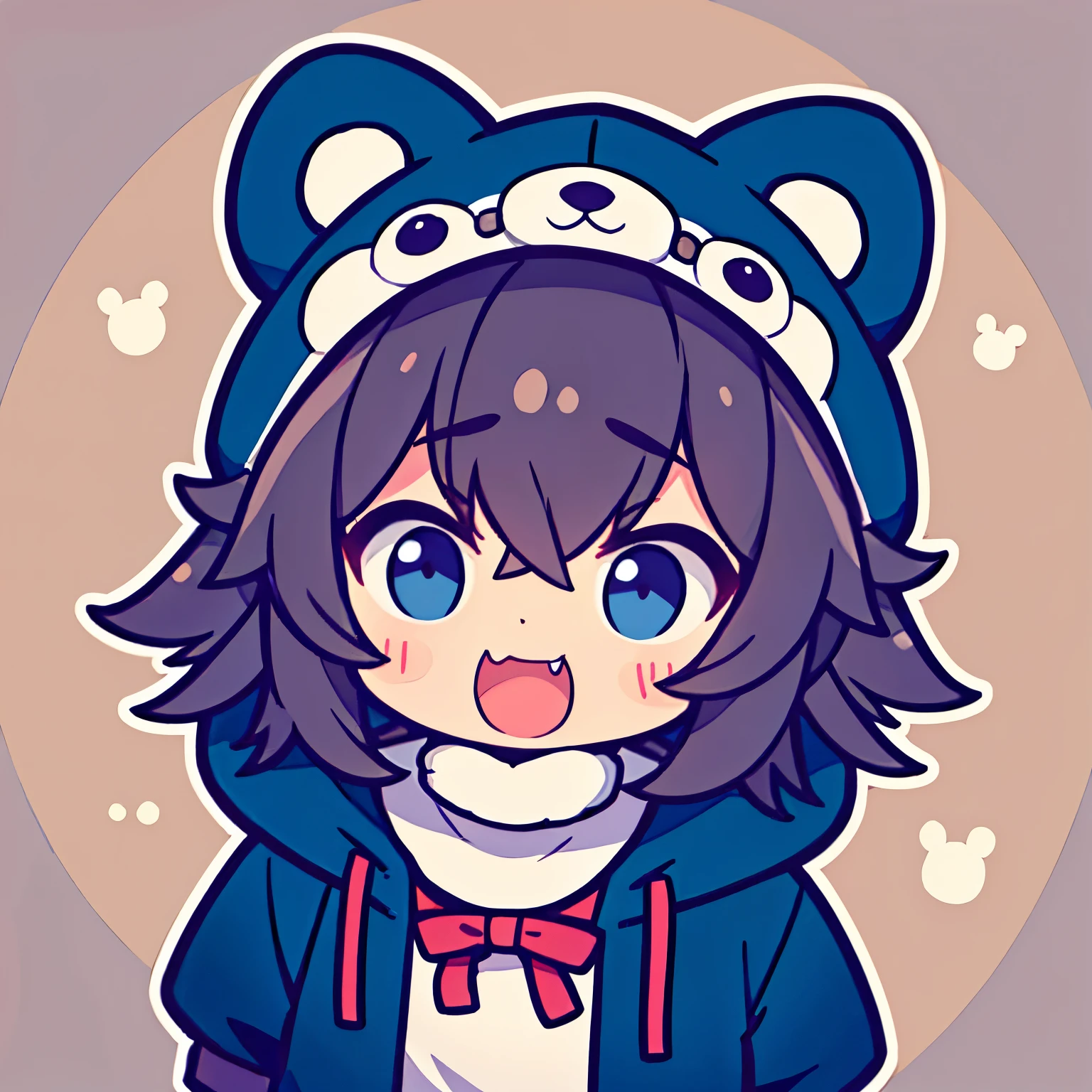 a boy，Naughty，Wearing a bear hood，make faces，cartoon style