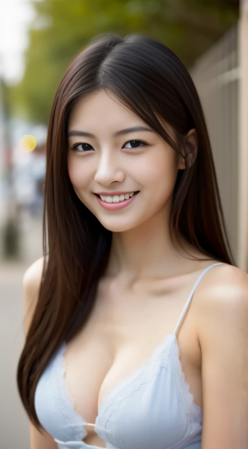 Japanese ),((beautiful girl)),cleavage,An expression that imagines something pleasant:1.2,(perfect body beauty:1.2),((perfect body)),(shy smile),beautiful teeth,