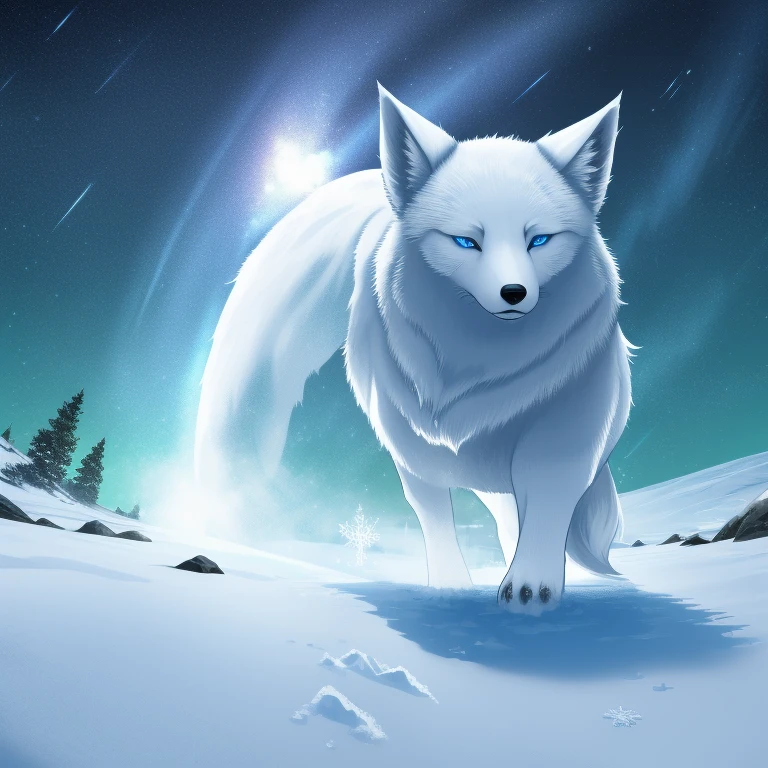 a beautiful arctic fox, stunning thick fur, piercing blue eyes, snow-covered landscape, icy breath, graceful leaps, arctic wilderness, serene silence, delicate snowflakes, seamless camouflage, playful paws, majestic presence, glowing moonlight, shimmering ice crystals, frost-covered trees, peaceful solitude, Arctic Circle, mesmerizing auroras, arctic wind howling, frosty nose, icy reflections, Arctic wonderland, pristine beauty, winter wonder, icy blue tones, ethereal glow, Arctic adventure, sublime wilderness, sparkling icicles, Arctic survival, frosty footprints, Arctic serenity, hidden treasures, Arctic expedition, untouched purity, Arctic twilight, frozen landscapes, Arctic mastery