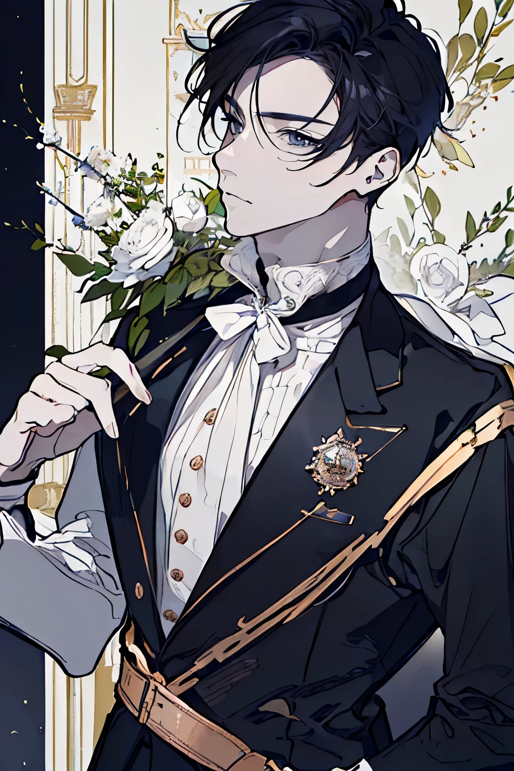 (muste piece), (best quality), very detailed, ((Two friendly men:1.5)), perfect face, beautiful face, very detailed face,(black haired man:1.3),(white haired man:1.3)