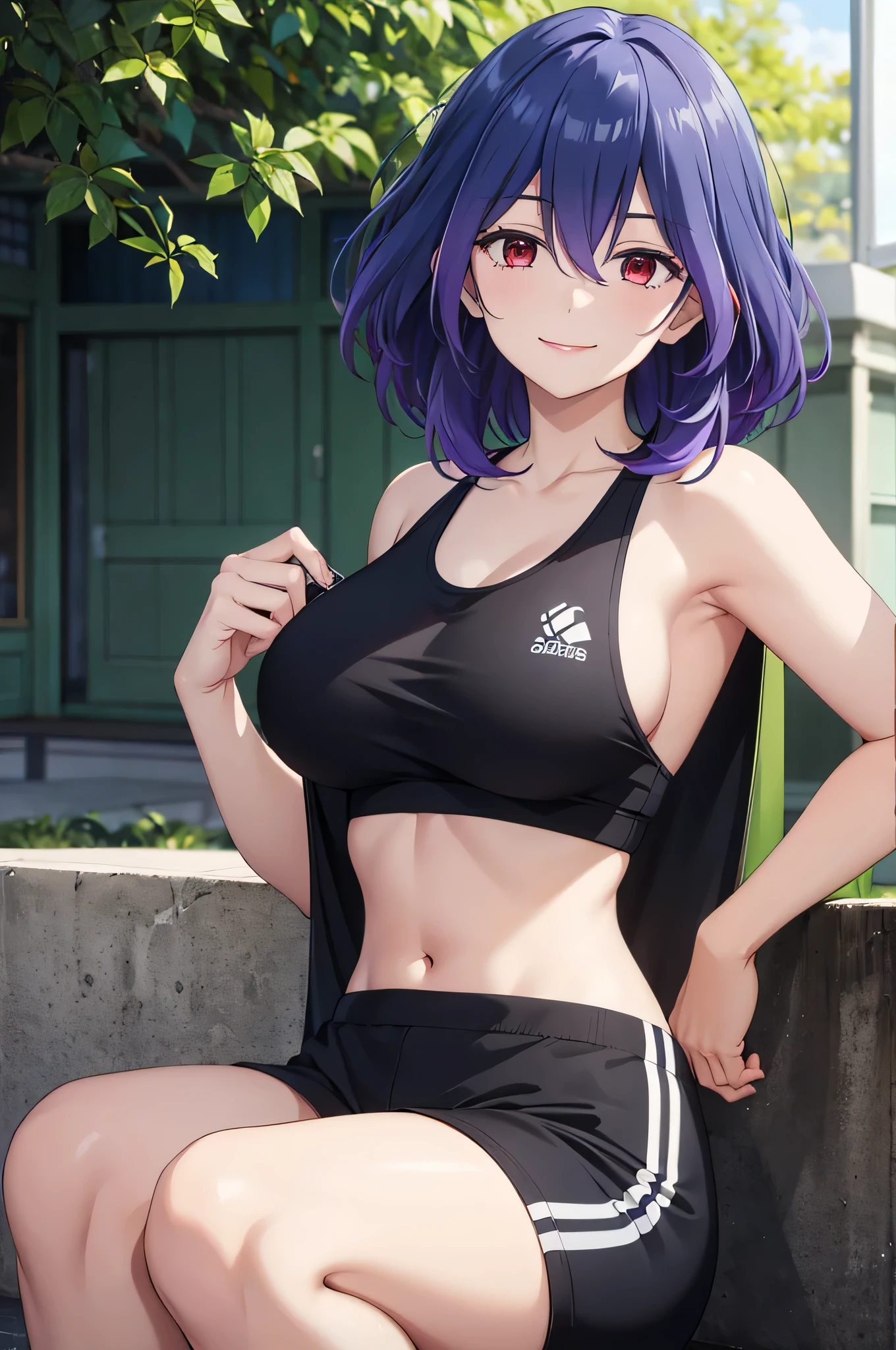 tall body, tall, long legs, mature female, mature, adult, simple background eft_vermeil, 1girl, solo, breasts, purple hair, black dress, red eyes, large breasts, medium hair, looking at viewer,, hair between eyes, short hair, blue hair, multicolored hair, masterpiece, best quality, photorealistic, yujiasuit, yoga sports bra, yoga pants, 1girl, solo, , yoga ball, pants, looking at viewer, smile, green sports bra, simple background, , midriff, long hair, breasts, green pants, sportswear, tank top, upper body,