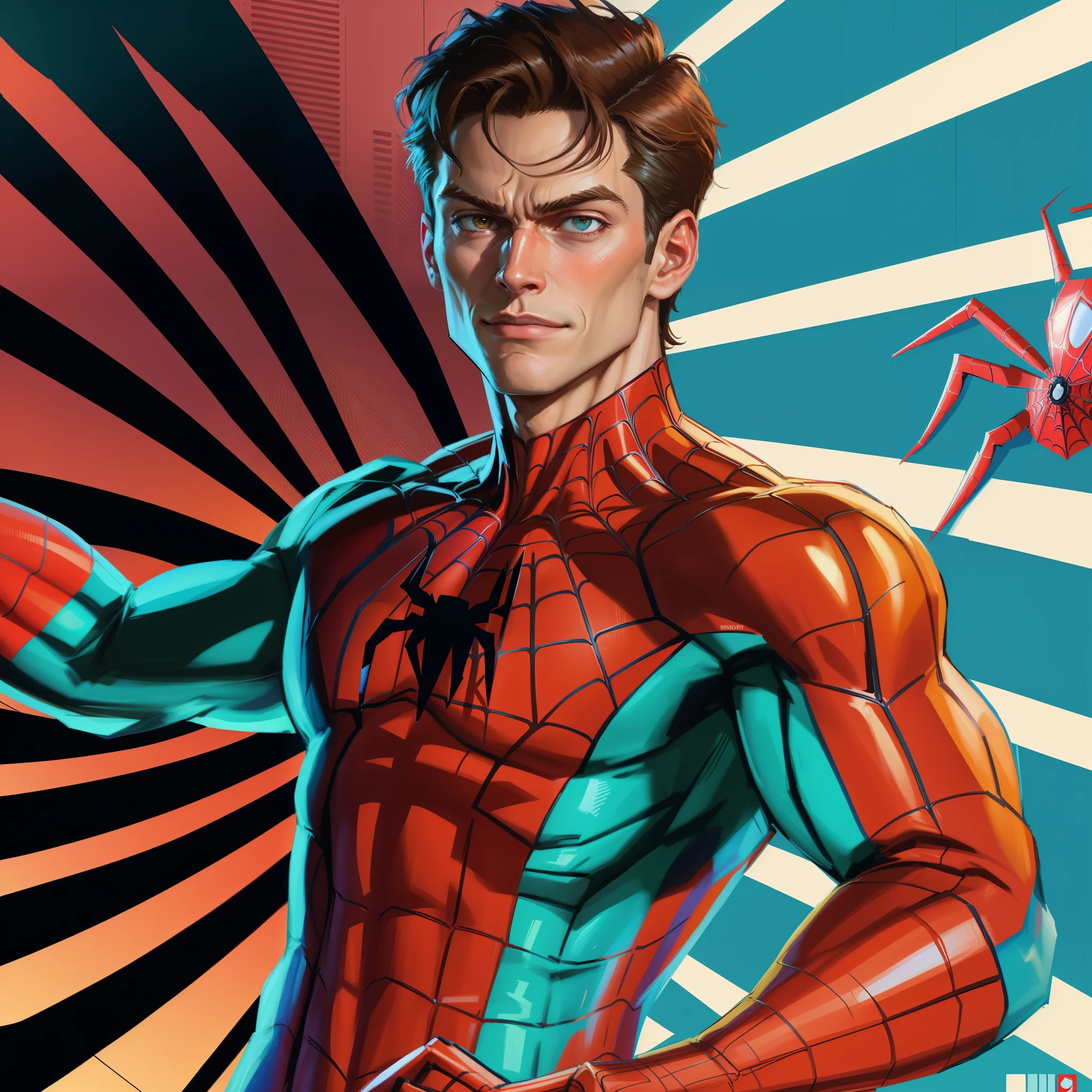 spider - man in a red suit with a spider - man on his chest, peter parker, peter parker as spiderman, portrait of spiderman, highly detailed spider - man, futuristic style spiderman, martin ansin artwork portrait, fan art, inspired by Tim Doyle, 90s comic book character design, willem dafoe as spiderman, spider - man, spider-man