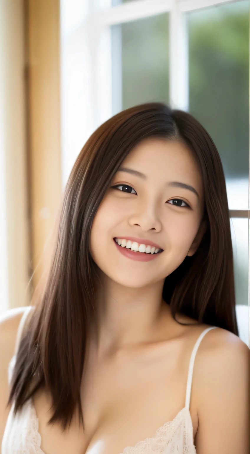 Japanese ),((beautiful girl)),cleavage,An expression that imagines something pleasant:1.2,(perfect body beauty:1.2),((perfect body)),(shy smile),beautiful teeth,