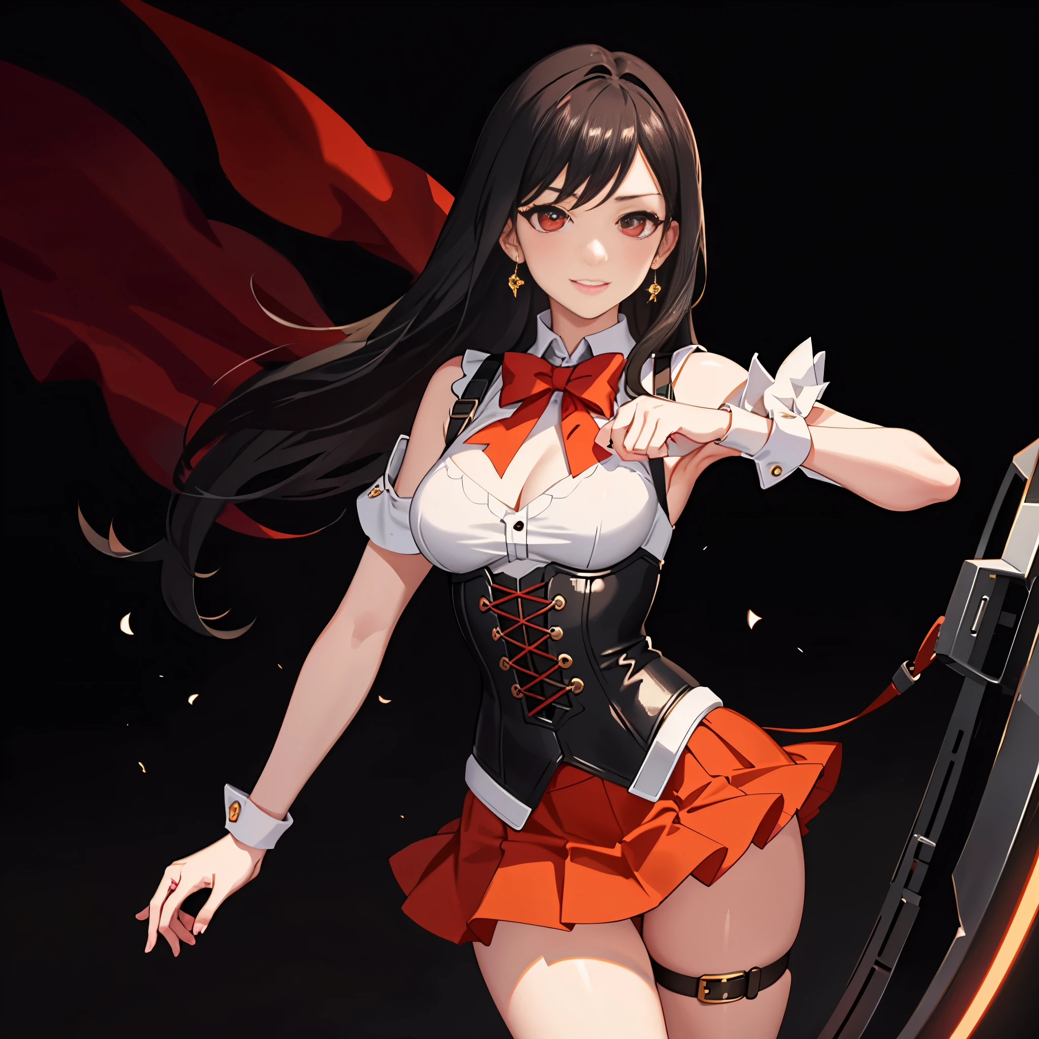 table top, highest quality, High resolution, SV1, sailor warrior uniform, orange skirt, pants white shortle view、elbow glove, Tierra, pleated skirt, Flipping up the miniskirt, white panties、red bow, orange choker, white gloves, jewelry, starry sky, bad pose, slight smile, portrait, floating, moon, Close-up of a woman in a corset dress posing for an upper body photo, Captivating portrait of Tifa Lockhart, wlop and art germ, up to the model | art germ, extremely detailed art germ, by ヤン・J, ティファ・ロックハートのportrait, fan art best art station, art germ on artstation pixiv, league of legends senna