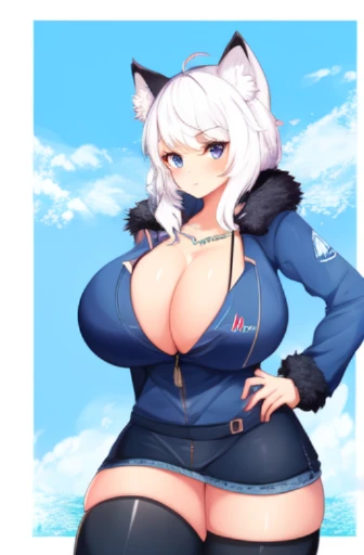 female arctic fox, gigantic breasts, huge breasts, large breasts, big breasts, breasts,