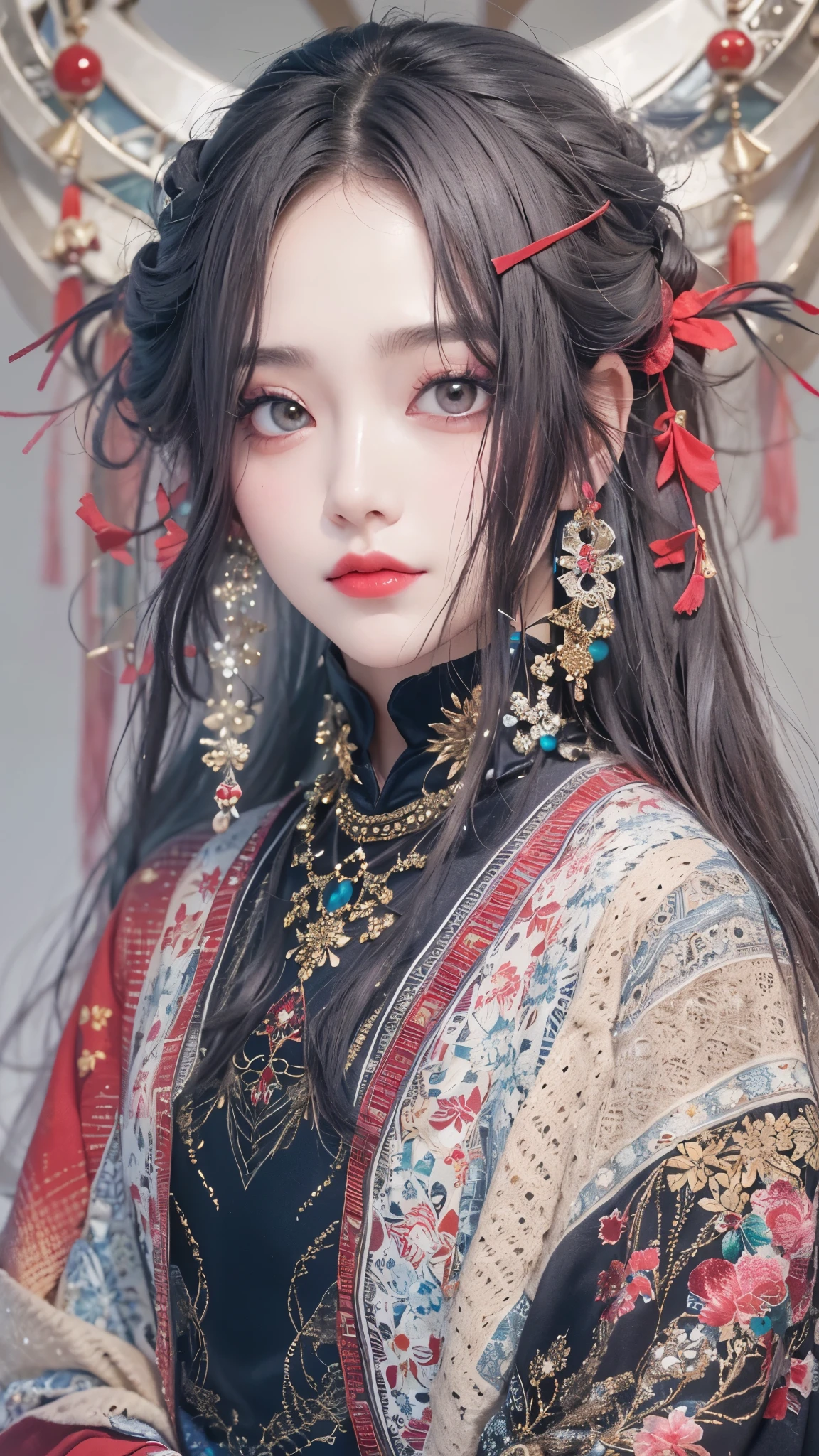(masterpiece\_portrait, distinct, distinct\_image, highres, high\_resolution, high\_quality, high\_quality\_anime, super\_detail, hyper\_detail, ultra high definition, Super facial detail, face art, 알굴 make-up, pale face, red lips, forehead make-up, 눈 make-up, intricate pattern on face, 8k, 1\_person, face enlargement, Chinese makeup, Japanese anime makeover, exquisite make-up, art, art, painting on face, face art, Demon Slayer's Blade, Akaza, fixing your, Real people, realistic,