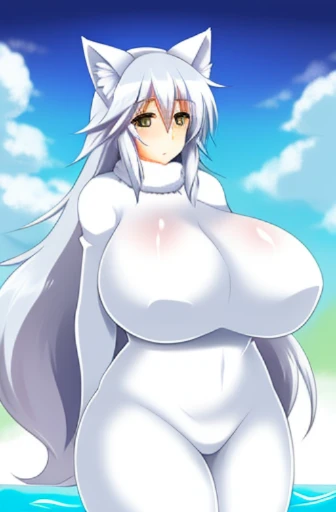 female arctic fox, gigantic breasts, huge breasts, large breasts, big breasts, breasts,