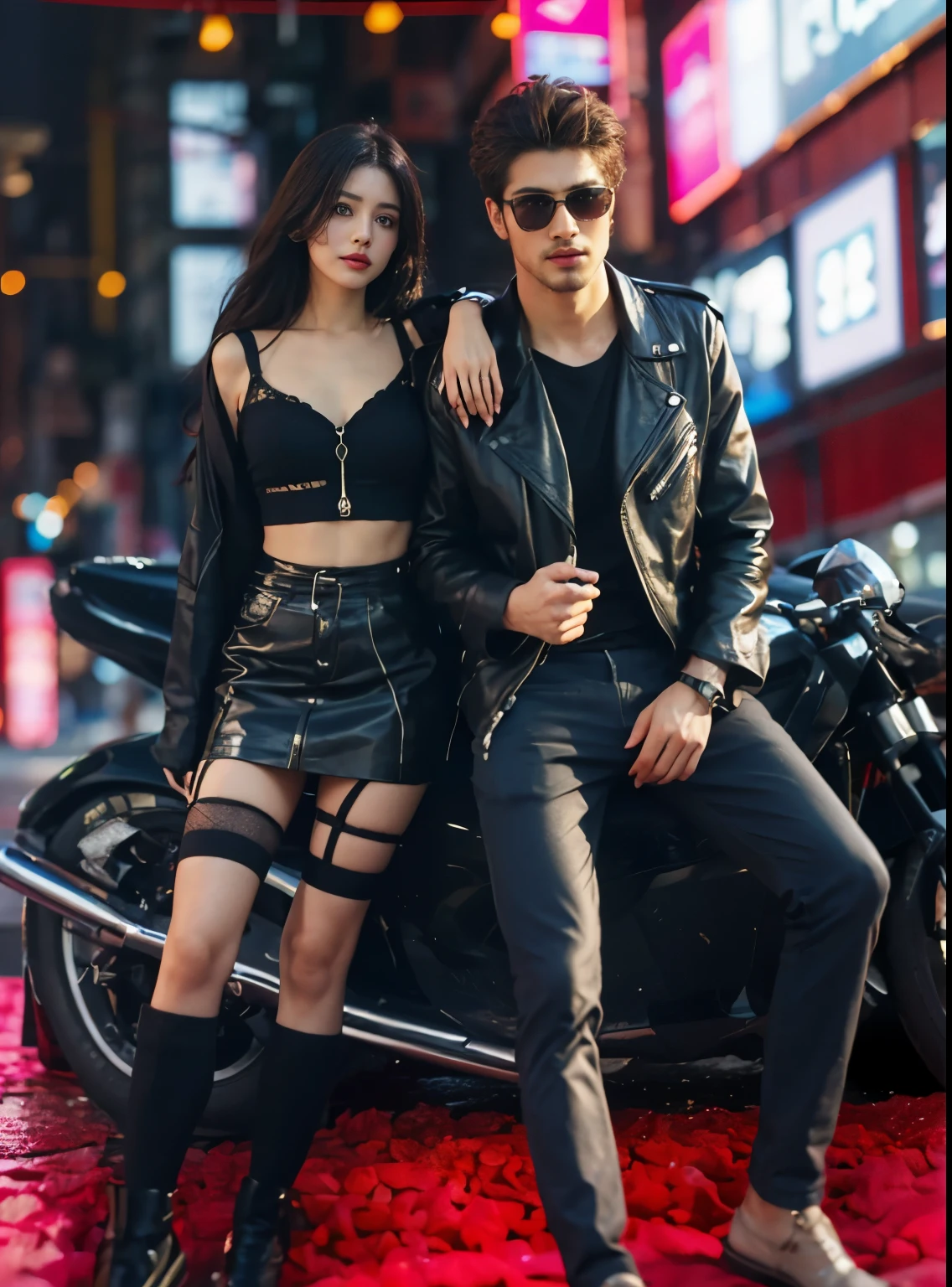 A man and girl,primitive, Masterpiece, ultra fine photos, Best quality, Ultra-high resolution, Realistic, Sunny, full-body portraits, Amazing man, Dynamic posture, exquisite face, Vibrant eyes, Very detailed background, Detailed face, detailed tidy background, Gorgeous, High detail skin, Realistic skin details, Visible pores, Clear focus, volume fog, 8K UHD, Digital SLR, High quality, filmgrain, Fair skin, Realism,(((Handsome man and beautiful girl:1.4)))