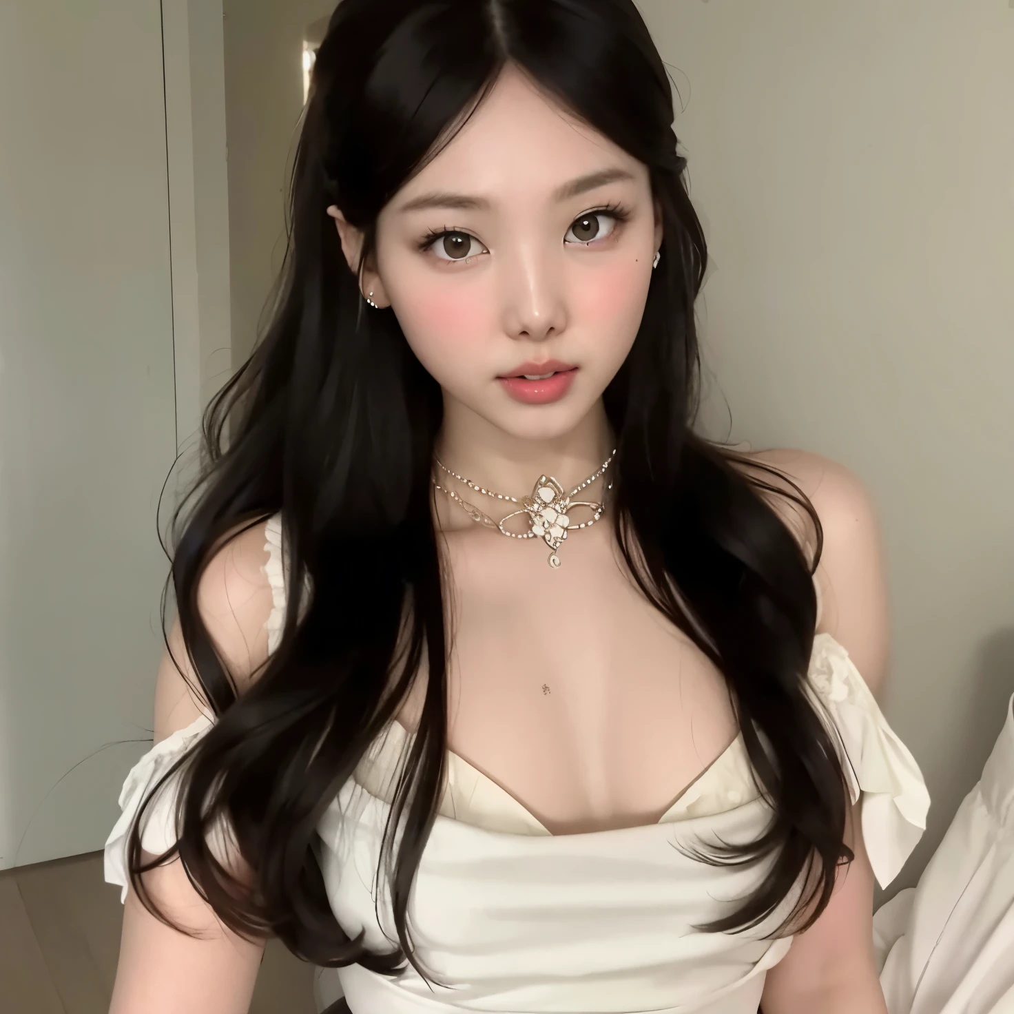 un primer plano de una mujer que llevaba un vestido blanco y una llave de estrangulamiento, hermosa joven coreana,  coreana, Hermosa mujer surcoreana, hermosa joven coreana, preciosa modelo china, ulzzang, mujer coreana, Beautiful asian girl, diosa japonesa, peinado de corte hime blanco, buena chica joven, cruel korean gothic girl, jaeyeon nam, Jinyoung Canela, joven y adorable rostro coreano