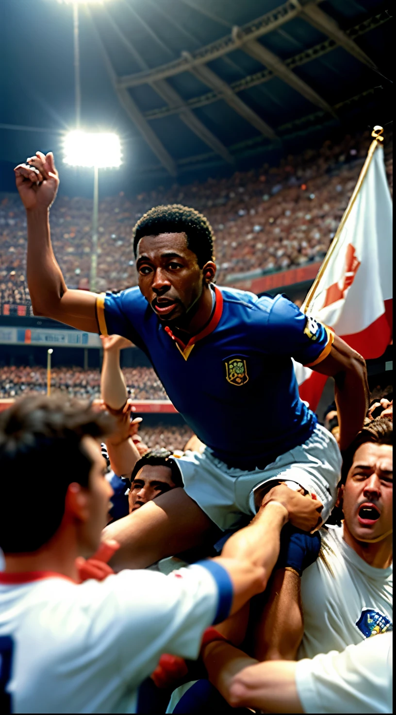 King Pelé being carried by the fans celebrating a football title