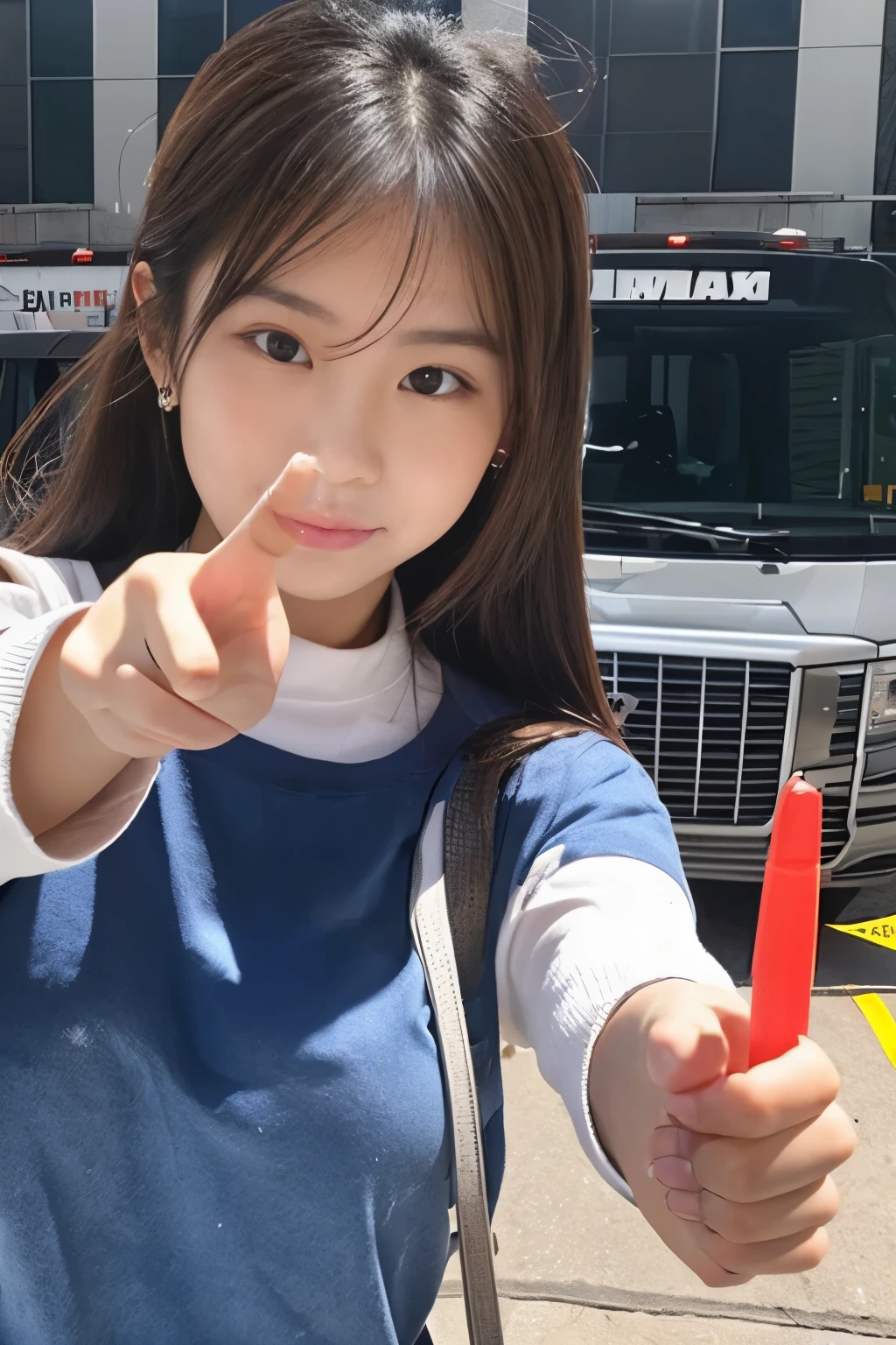 Construction,homework,woman,frontage,Point your index finger up
