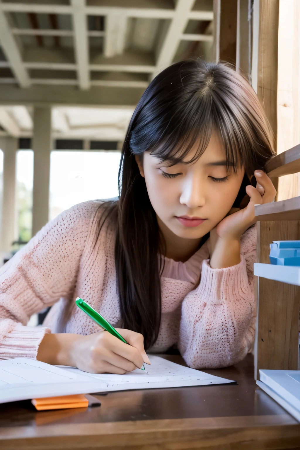 Construction,homework,woman,frontage,