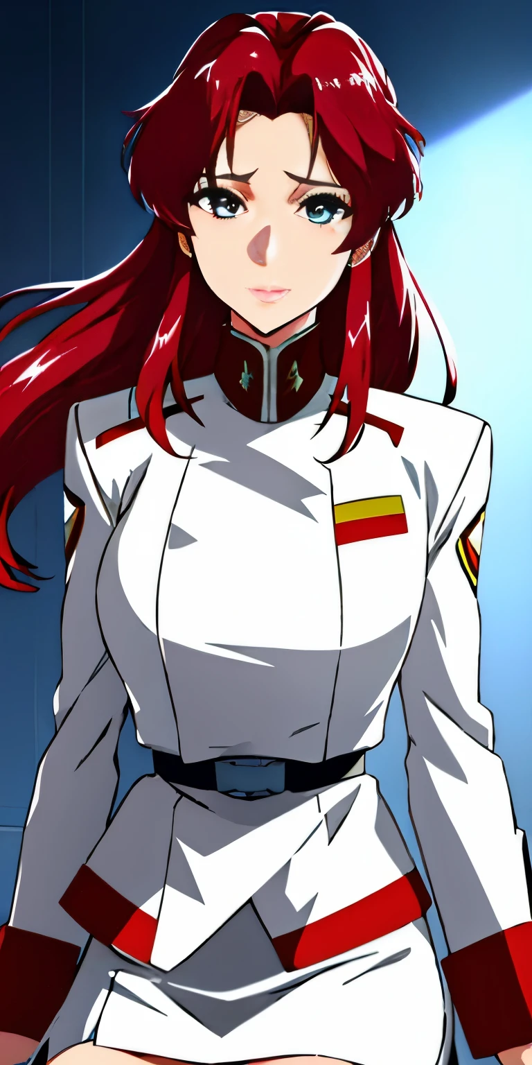 army uniform, army,white jacket, white uniform,skirt,ミニskirt,
white_have,
前hair,red_hair, length_hair,blue eyes,a White bow in her hair,
1 girl, 20 years,young woman,beautiful Finger,beautiful length legs,beautiful body,beautiful Nose,beautiful character design, perfect eyes, perfect face,expressive eyes, looking at the viewer, in the center of the image,(light_笑face:0.5), official art,Highly detailed CG Unity 8k wallpaper, perfect lighting,colorful, bright_front_face_lit,shiny skin, (masterpiece:1.0),(Highest_quality:1.0), 超High resolution,4k,super detailed, photograph, 8k, HDR, High resolution, disorganized:1.2, kodak portrait 400, film grain, blurred background, Bokeh:1.2, Lens flare, (lively_color:1.2) (beautiful,big_chest:1.0), (beautiful_face:1.5),(narrow_waist)