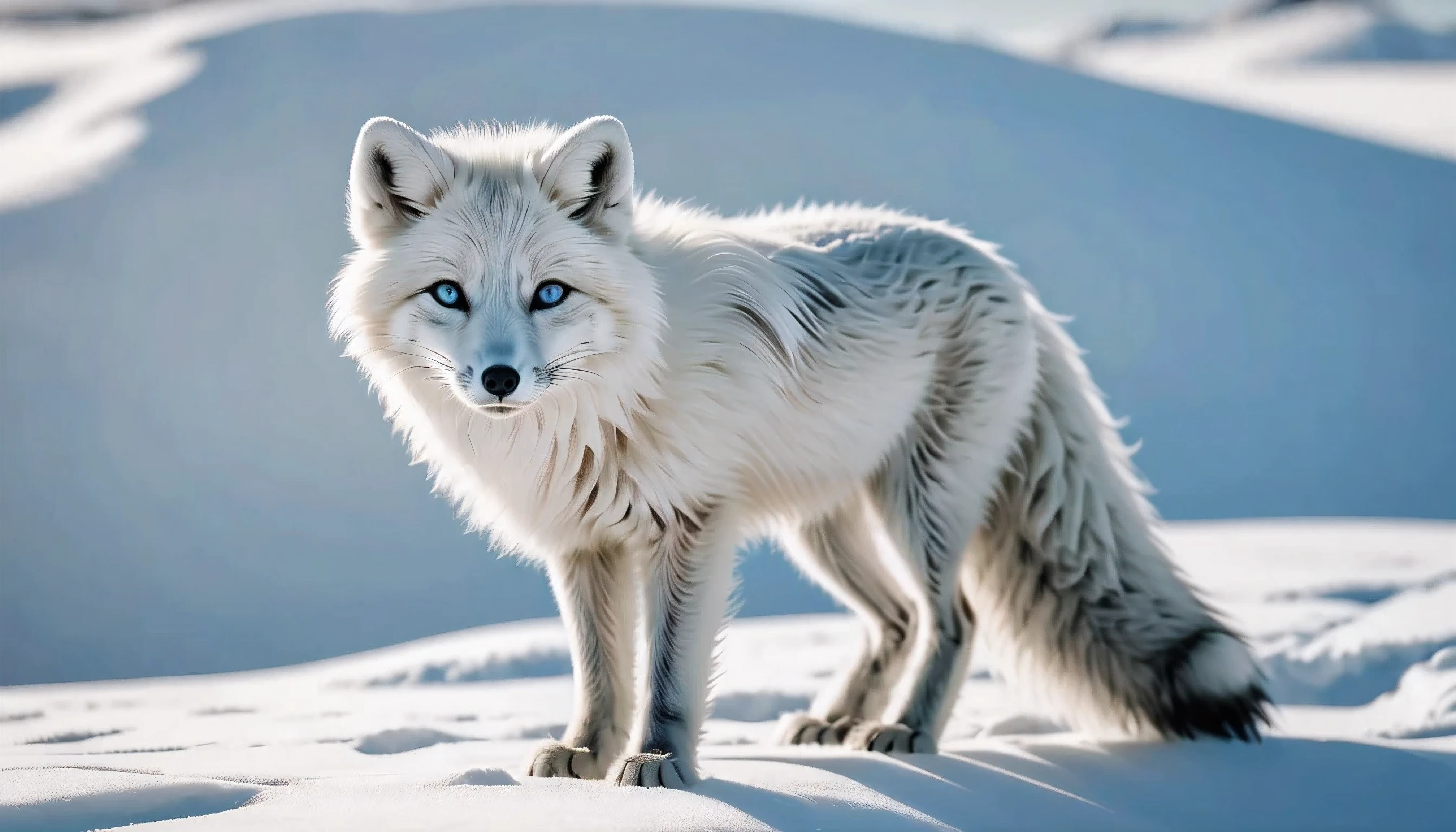 ((Close up):1.1), Outline with black ink, smooth lines, Express expressions and postures through ink contrast, The background is Arctic Tundra. Emphasize light, shadow and space. Drawing of Exotic Arctic Fox. ((detailed_beautiful-eyes):1.1), fine art piece, figurative art, Wallop | (best quality, 4K, 8k, high resolution,masterpiece:1.2), Super detailed,(actual, photoactual, photo-actual:1.37).