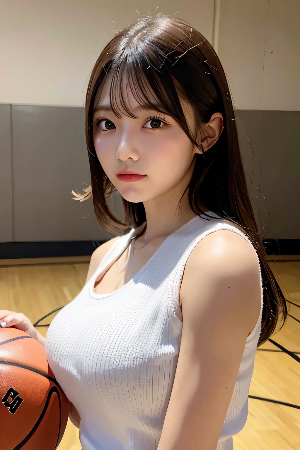 1 girl,beautiful and detailed eyes,cute,professional lighting,highest quality, Basketball Beauty, big breasts,