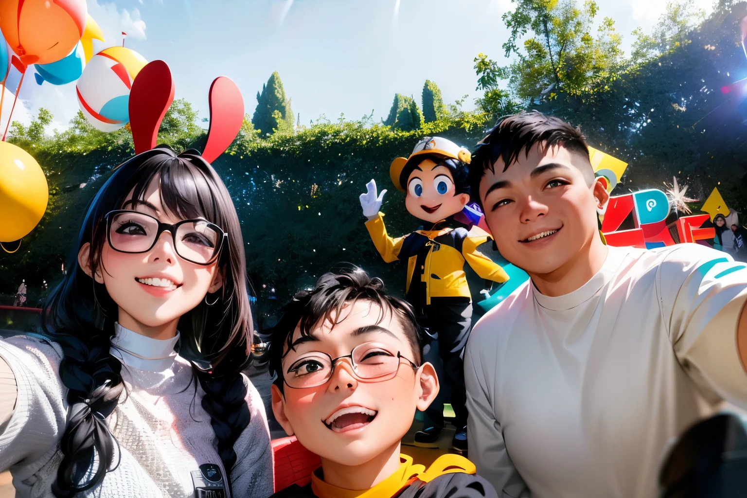Two people and one posing for a photo, 8k selfie photos, Disneyland, happy, Photo taken on 2 0 2 0, husband wife and son, steve zheng, Taken on Go Pro Hero8, pixar portrait 8k photos, yanjun chengt, Avatar picture, There are two characters, Shot with Sony alpha 9, Xintong Chen