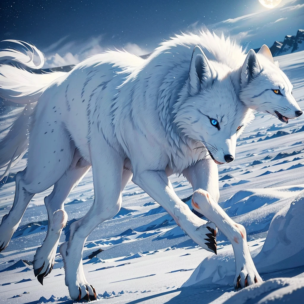 (best quality,ultra-detailed),arctic fox,deep snow,chases,mouse,quick movements,fluffy tail,sharp teeth,intense gaze,white fur,icy blue eyes,freezing wind,subzero temperatures,snow-covered landscape,northern lights,glowing moonlight,harsh winter,icy breath,pristine wilderness,playful jumps,paw prints in the snow,stealthy predator,escape maneuvers,elusive prey,hunting instincts,blizzard conditions,endless white expanse,icy silence,majestic hunter,graceful leaps,ferocious determination,seamless camouflage,cold environment,heart-pounding pursuit,inhospitable terrain.
