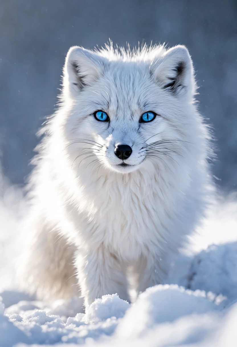 (best quality,ultra-detailed),arctic fox,deep snow,chases,mouse,quick movements,fluffy tail,sharp teeth,intense gaze,white fur,icy blue eyes,freezing wind,subzero temperatures,snow-covered landscape,northern lights,glowing moonlight,harsh winter,icy breath,pristine wilderness,playful jumps,paw prints in the snow,stealthy predator,escape maneuvers,elusive prey,hunting instincts,blizzard conditions,endless white expanse,icy silence,majestic hunter,graceful leaps,ferocious determination,seamless camouflage,cold environment,heart-pounding pursuit,inhospitable terrain.
