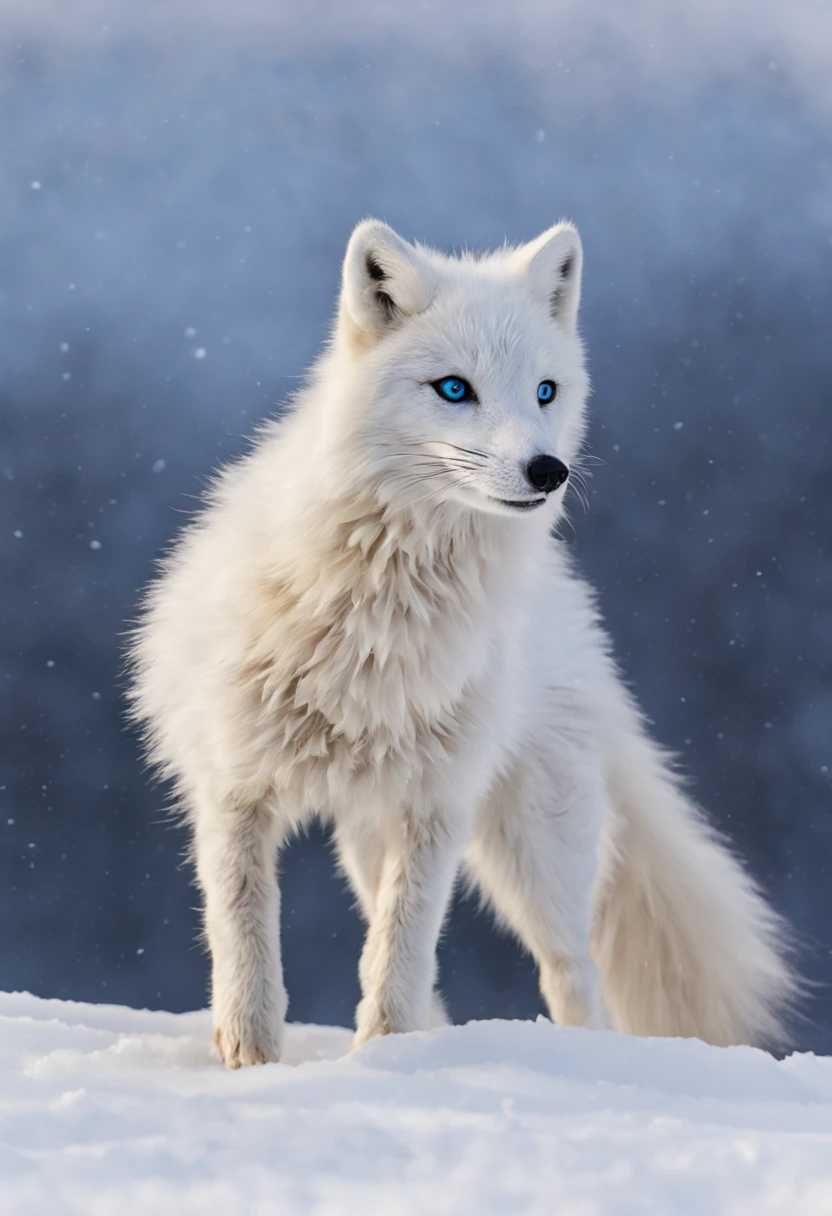 (best quality,ultra-detailed),arctic fox,deep snow,chases,mouse,quick movements,fluffy tail,sharp teeth,intense gaze,white fur,icy blue eyes,freezing wind,subzero temperatures,snow-covered landscape,northern lights,glowing moonlight,harsh winter,icy breath,pristine wilderness,playful jumps,paw prints in the snow,stealthy predator,escape maneuvers,elusive prey,hunting instincts,blizzard conditions,endless white expanse,icy silence,majestic hunter,graceful leaps,ferocious determination,seamless camouflage,cold environment,heart-pounding pursuit,inhospitable terrain.